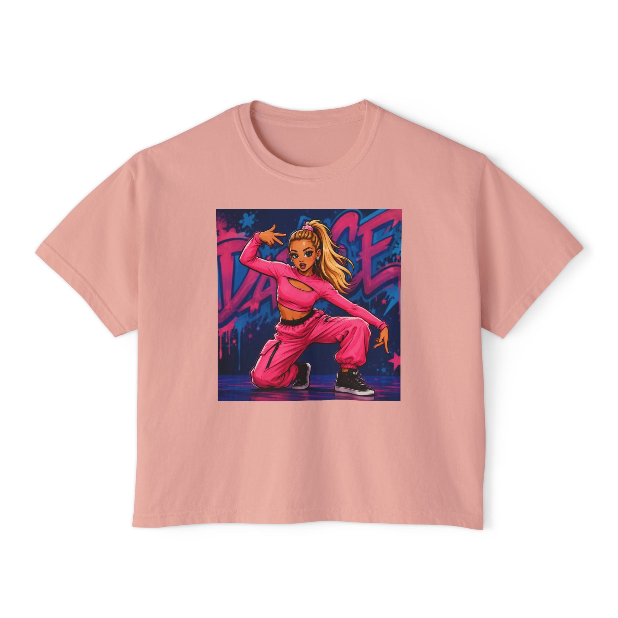 Women’s Boxy Tee — Pink Street Dance Graphic "Dance"