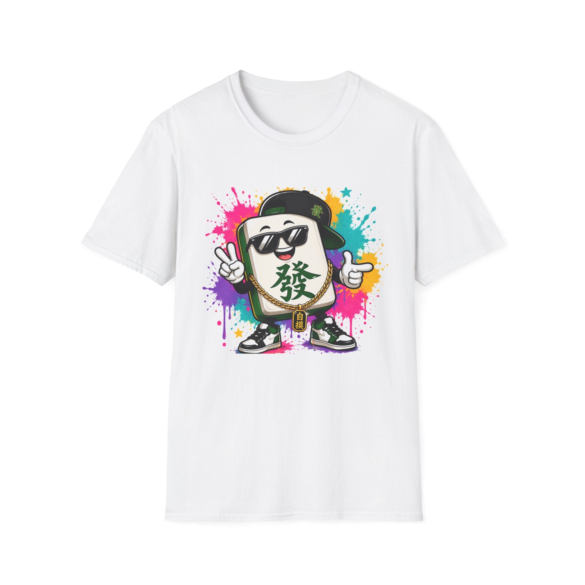 T-Shirt — Street-Style Mahjong Tile Graphic Tee (發 Character)