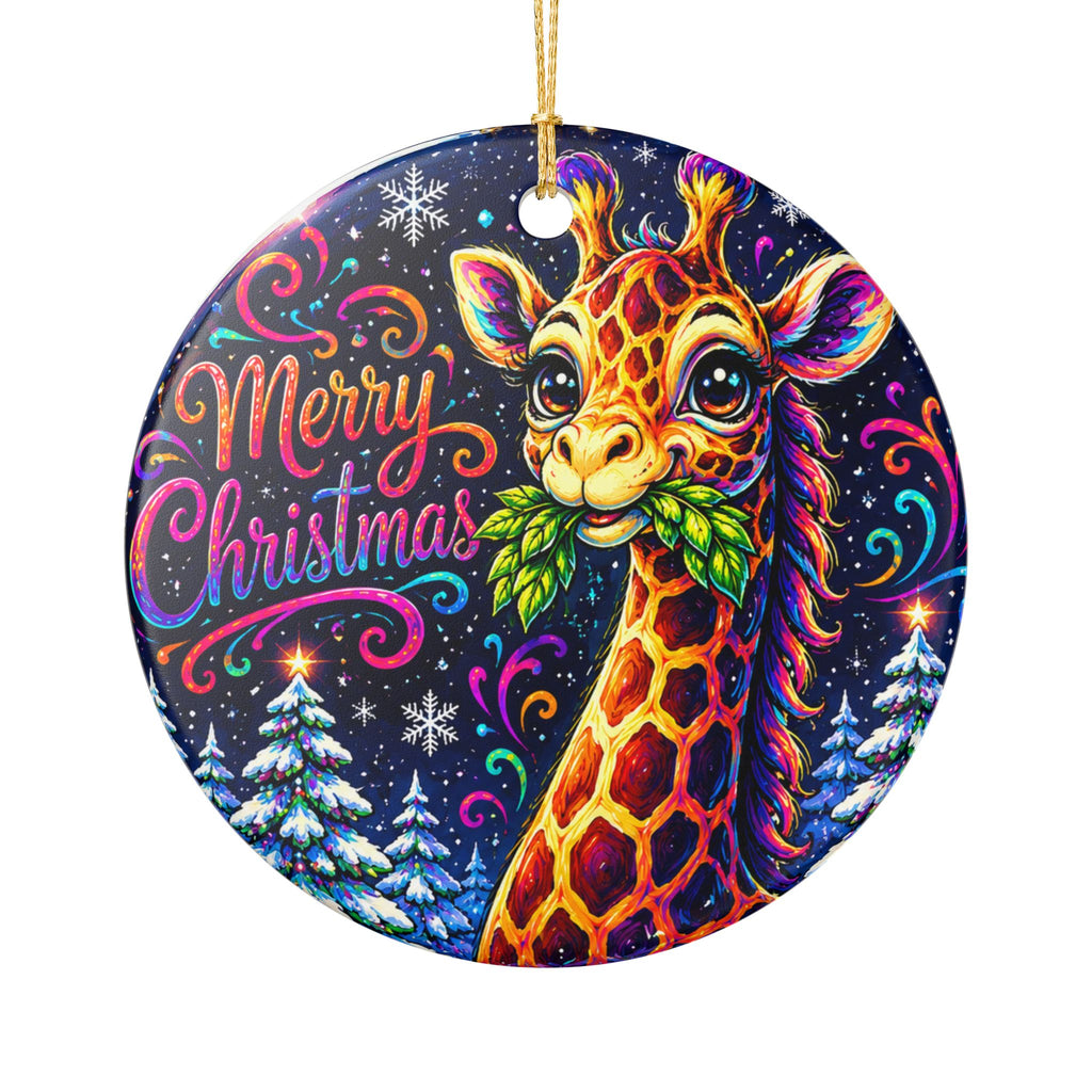 Heart-Shaped Ceramic Christmas Ornament — Colorful Giraffe 'Merry Christmas' Design