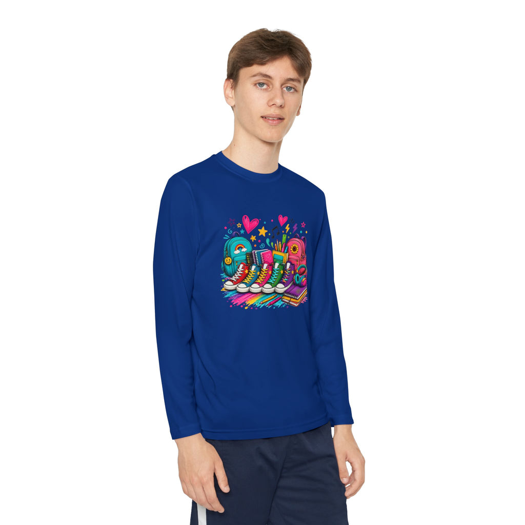 Youth Long Sleeve Tee — Colorful Sneaker Party Graphic