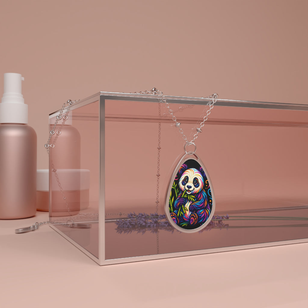 Colorful Sloth Oval Necklace — Cute Rainbow Sloth Teardrop Pendant