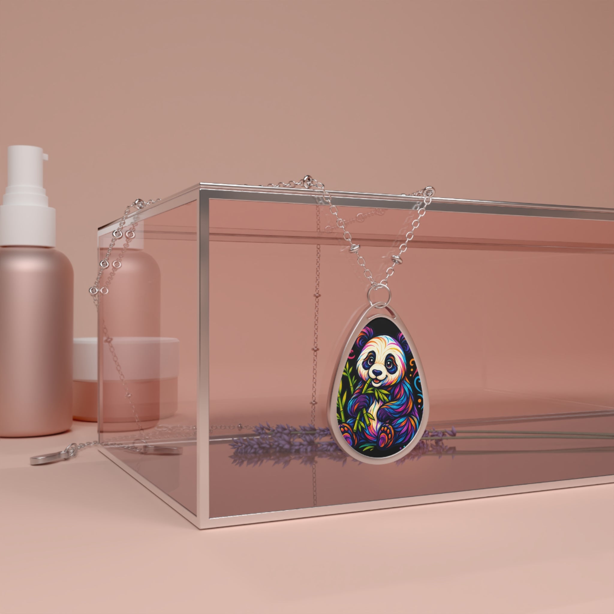Colorful Sloth Oval Necklace — Cute Rainbow Sloth Teardrop Pendant