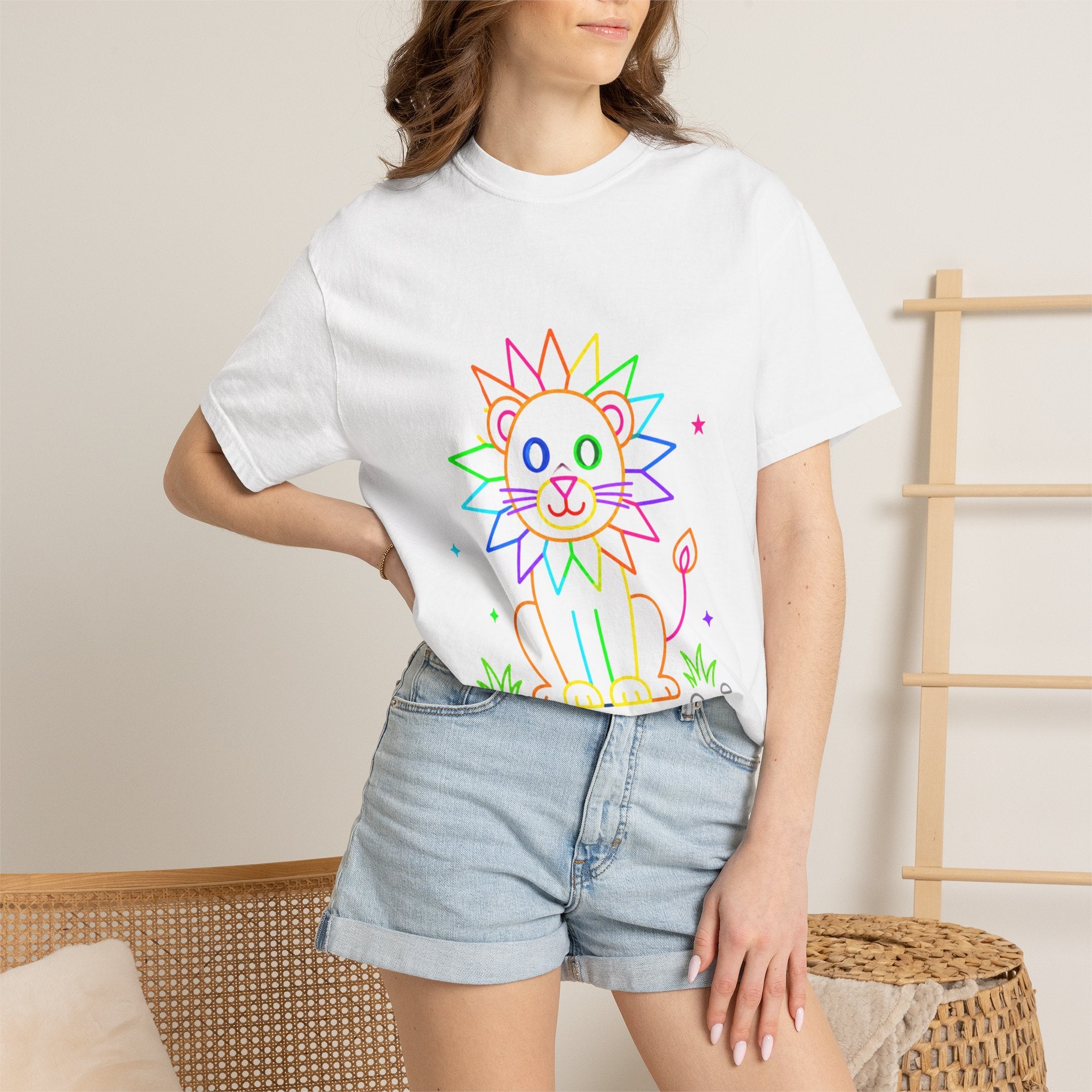 Rainbow Line Art Lion T-Shirt — Cute Kids Graphic Tee