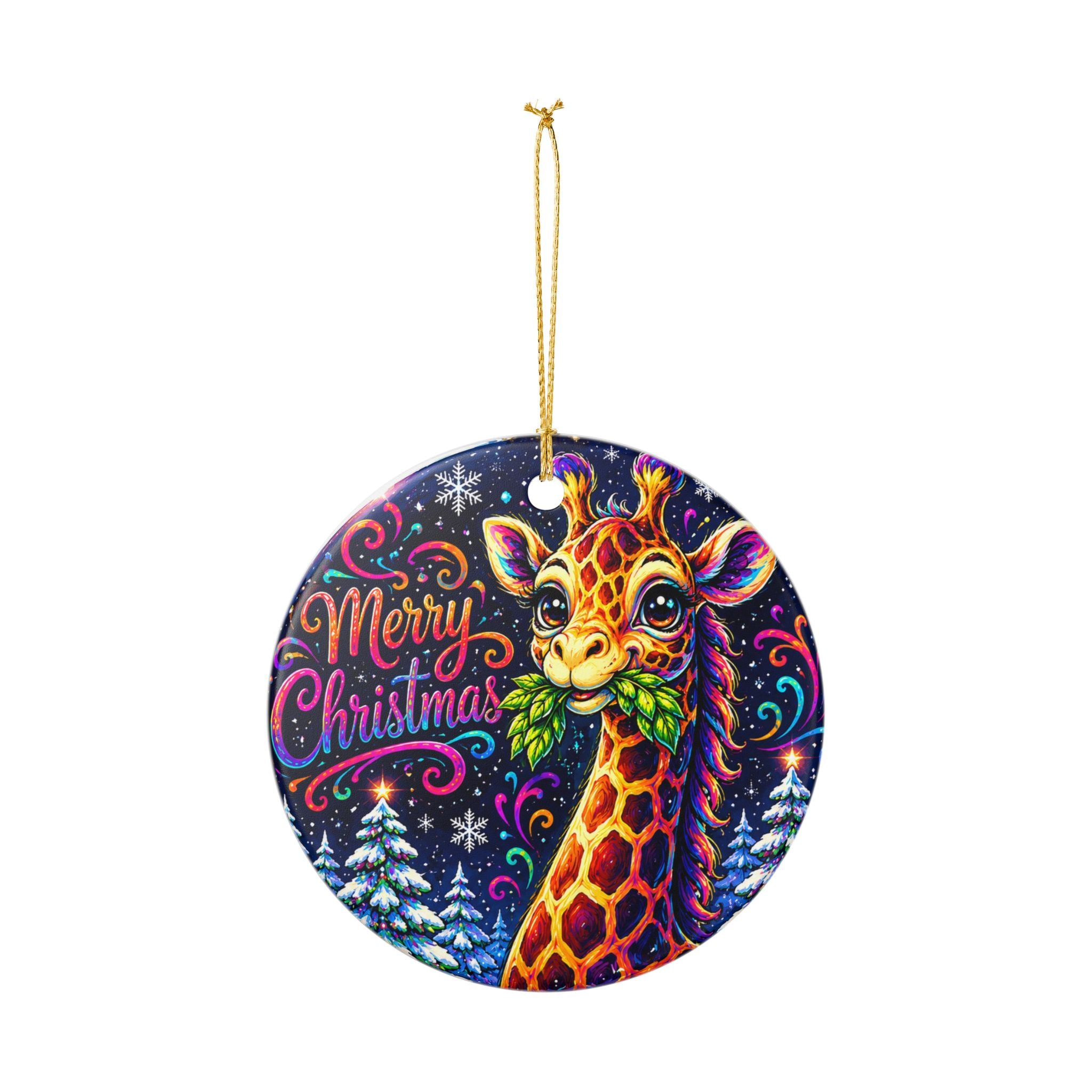 Heart-Shaped Ceramic Christmas Ornament — Colorful Giraffe 'Merry Christmas' Design