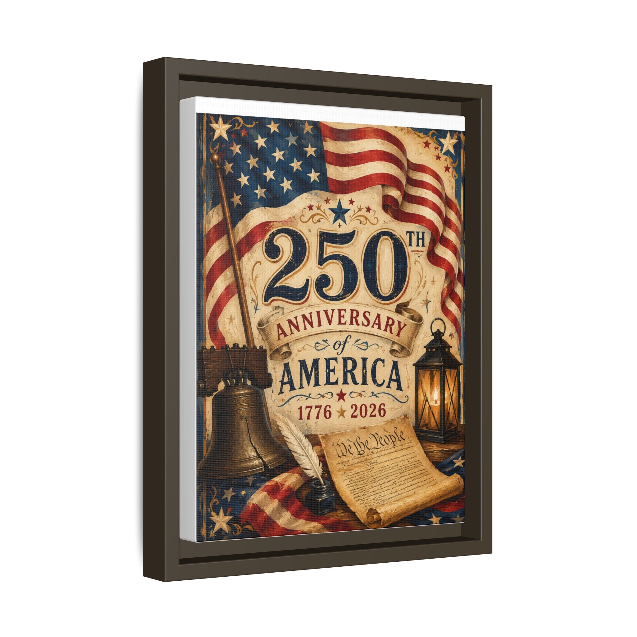 250th Anniversary of America Framed Canvas Print — Patriotic 1776–2026 Wall Art