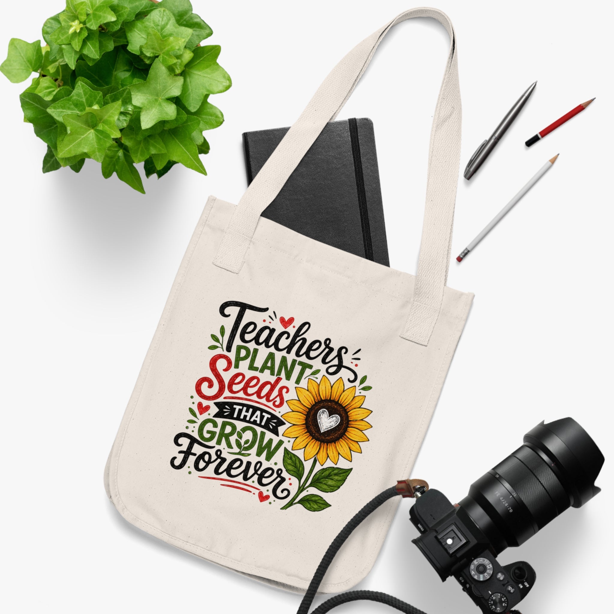 Teacher Tote Bag — "Teachers Plant Seeds That Grow Forever" Organic Canvas Reusable Gift