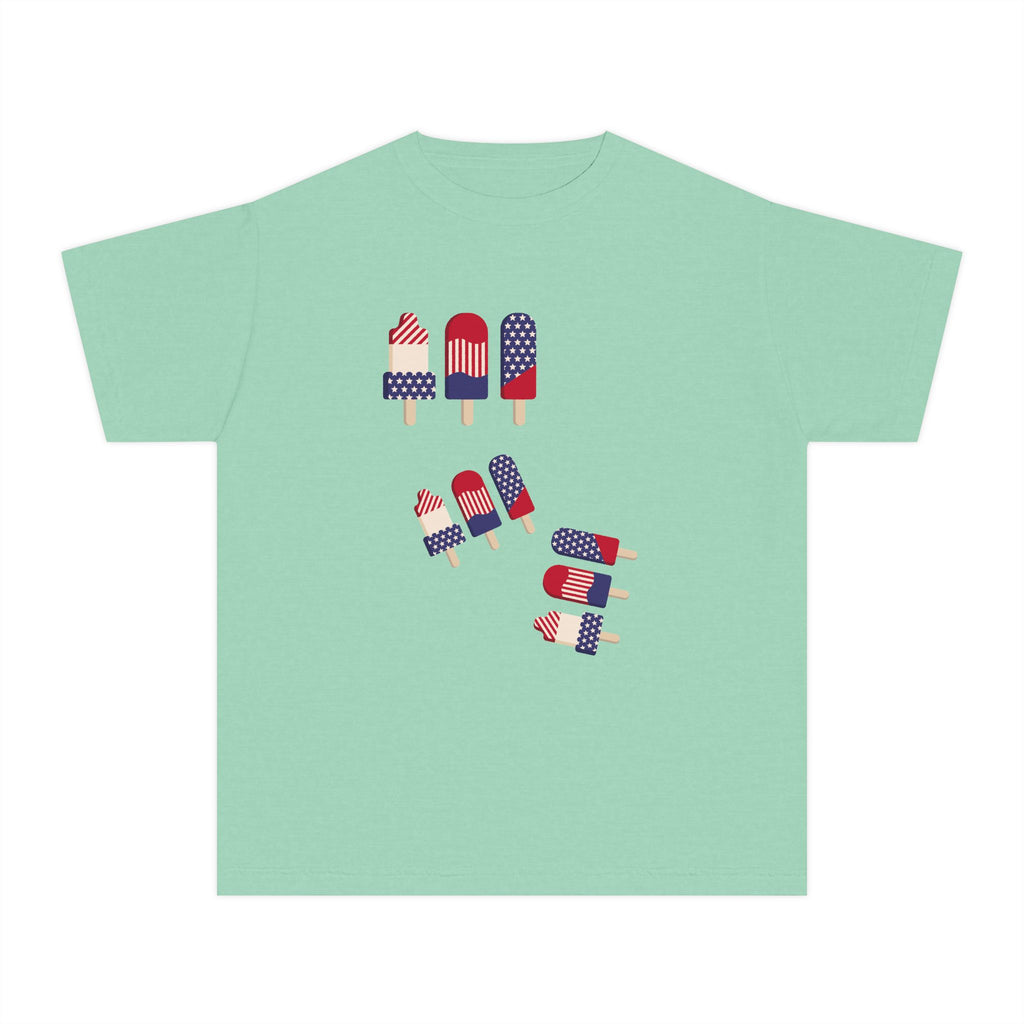 Youth Ice Pop Tee — Patriotic American Flag Popsicle Kids T‑Shirt (Custom Name Option)