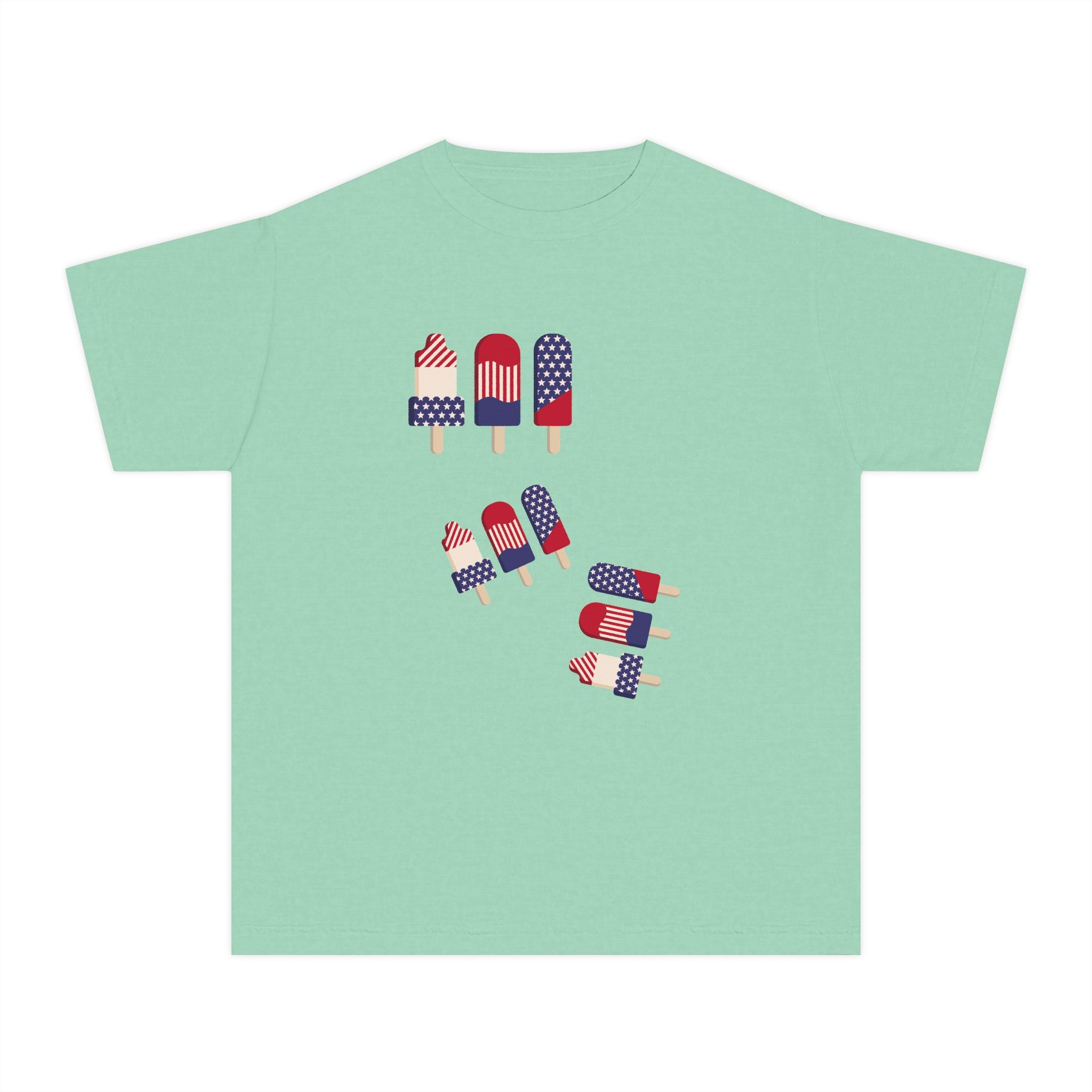 Youth Ice Pop Tee — Patriotic American Flag Popsicle Kids T‑Shirt (Custom Name Option)