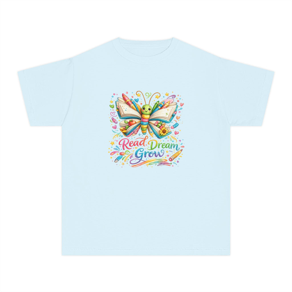 Youth Tee — Colorful Butterfly "Read Dream Grow" Kids Shirt