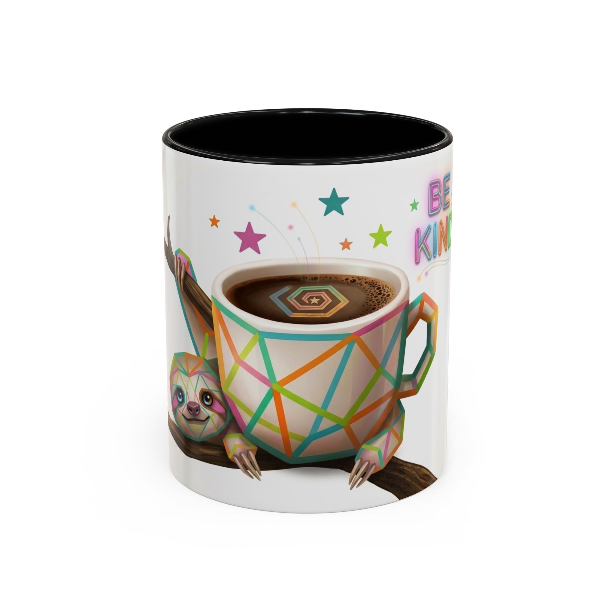 Be Kind Sloth Coffee Mug — Colorful Accent Ceramic Cup (11/15oz)