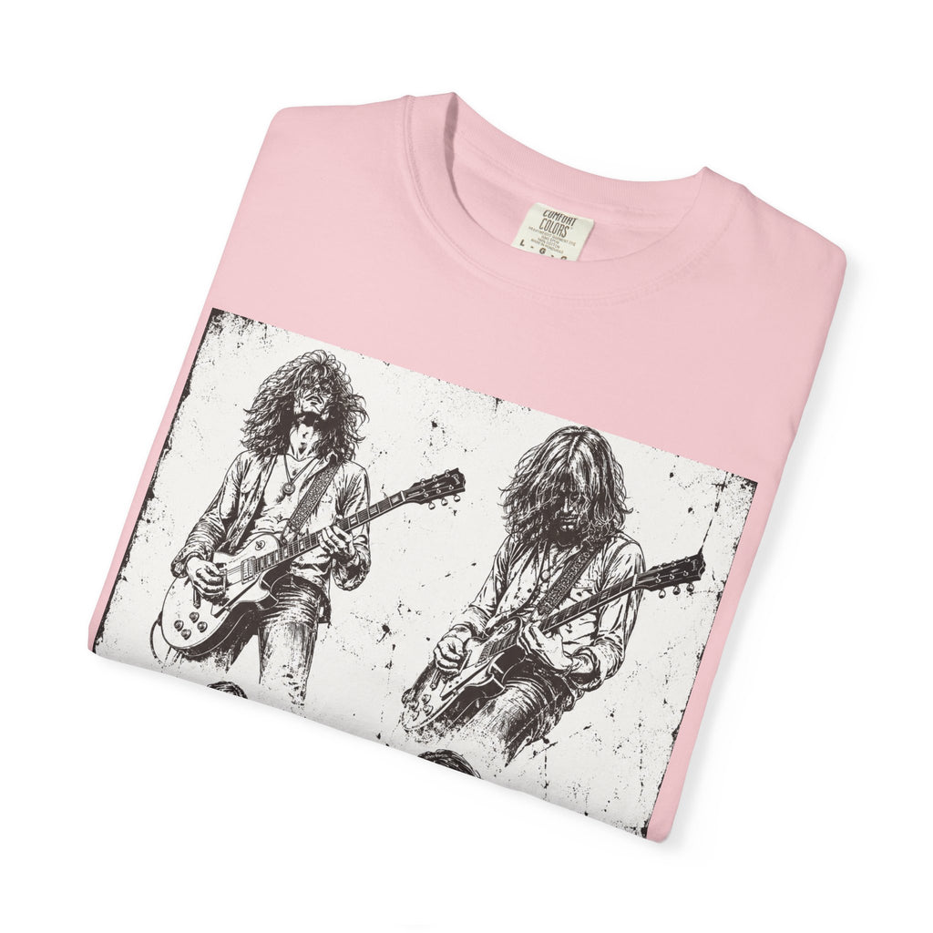 Vintage Rock Guitar T-Shirt — Grunge Band Photo & Les Paul Back Print