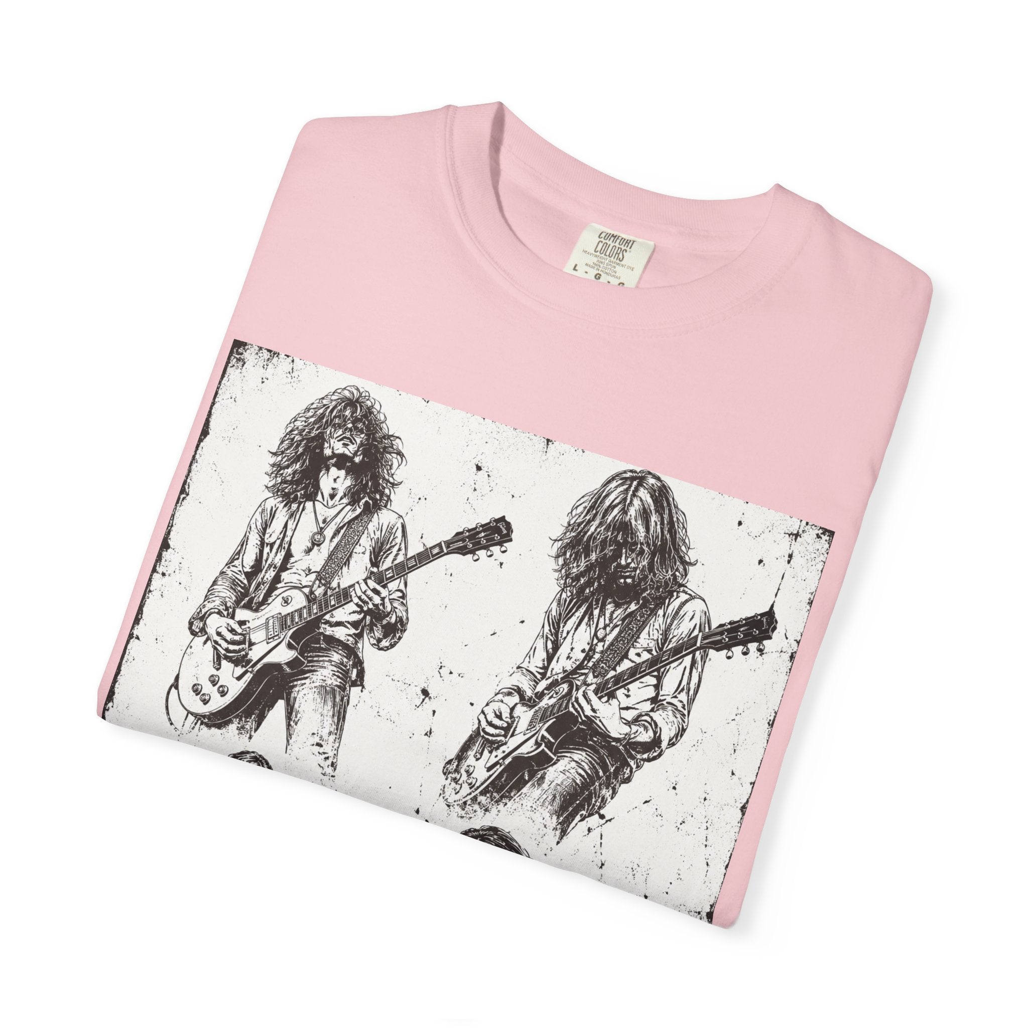 Vintage Rock Guitar T-Shirt — Grunge Band Photo & Les Paul Back Print