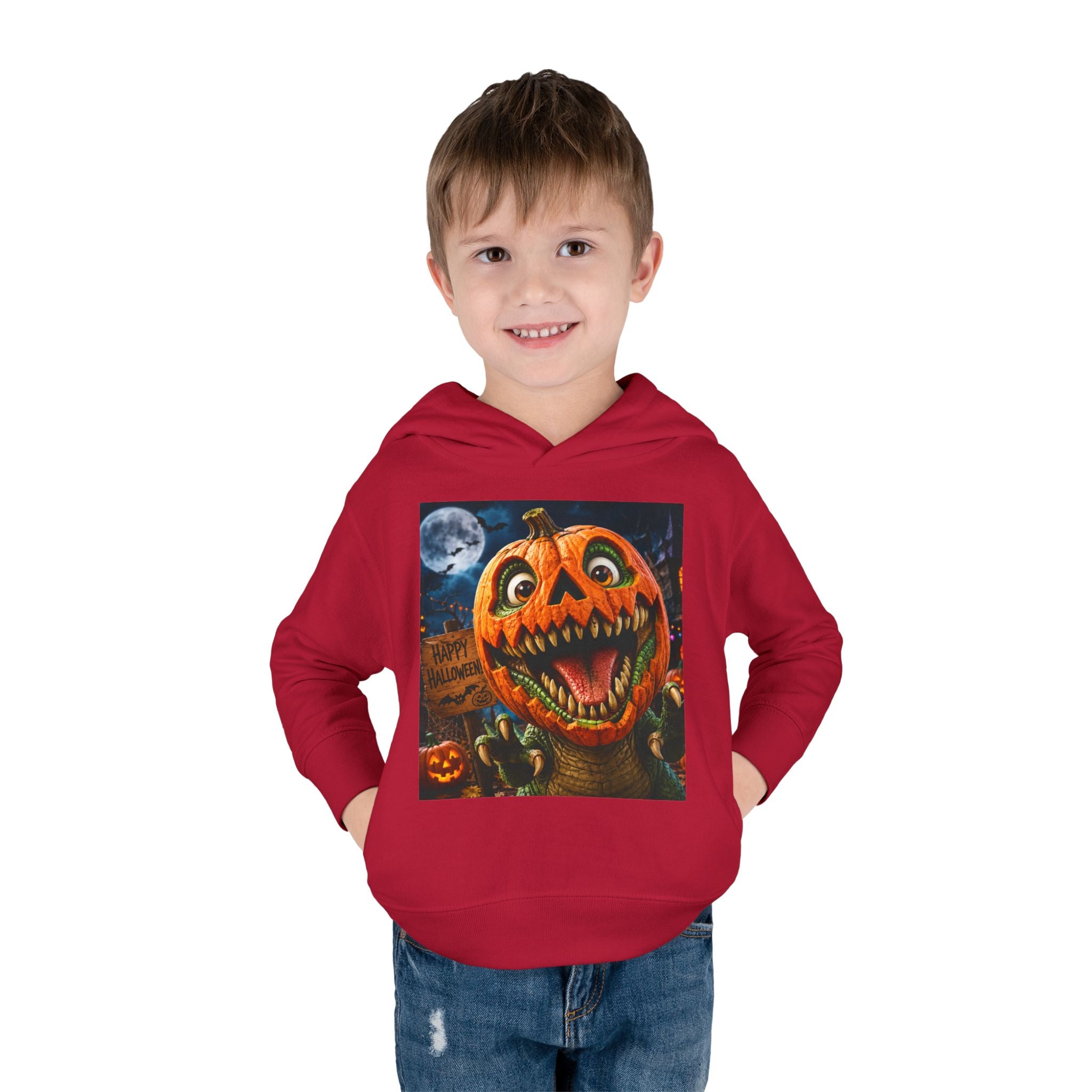 Halloween Toddler Hoodie — Dinosaur Creepy Jack-O'-Lantern Pumpkin Halloween Pullover
