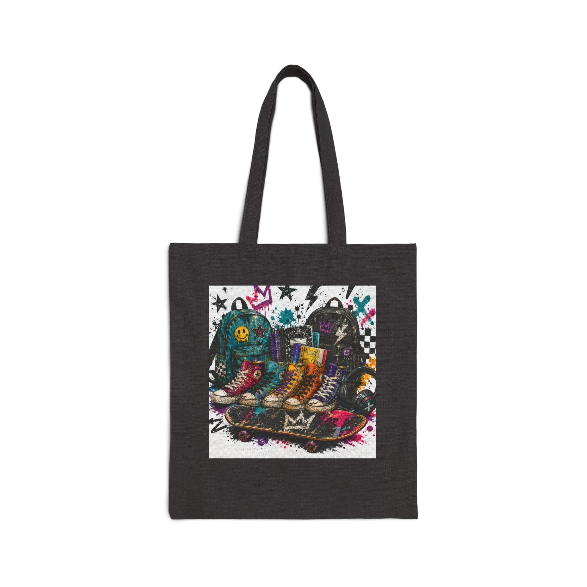 Graffiti Skateboard Canvas Tote Bag — Urban Street Art Reusable Shopper