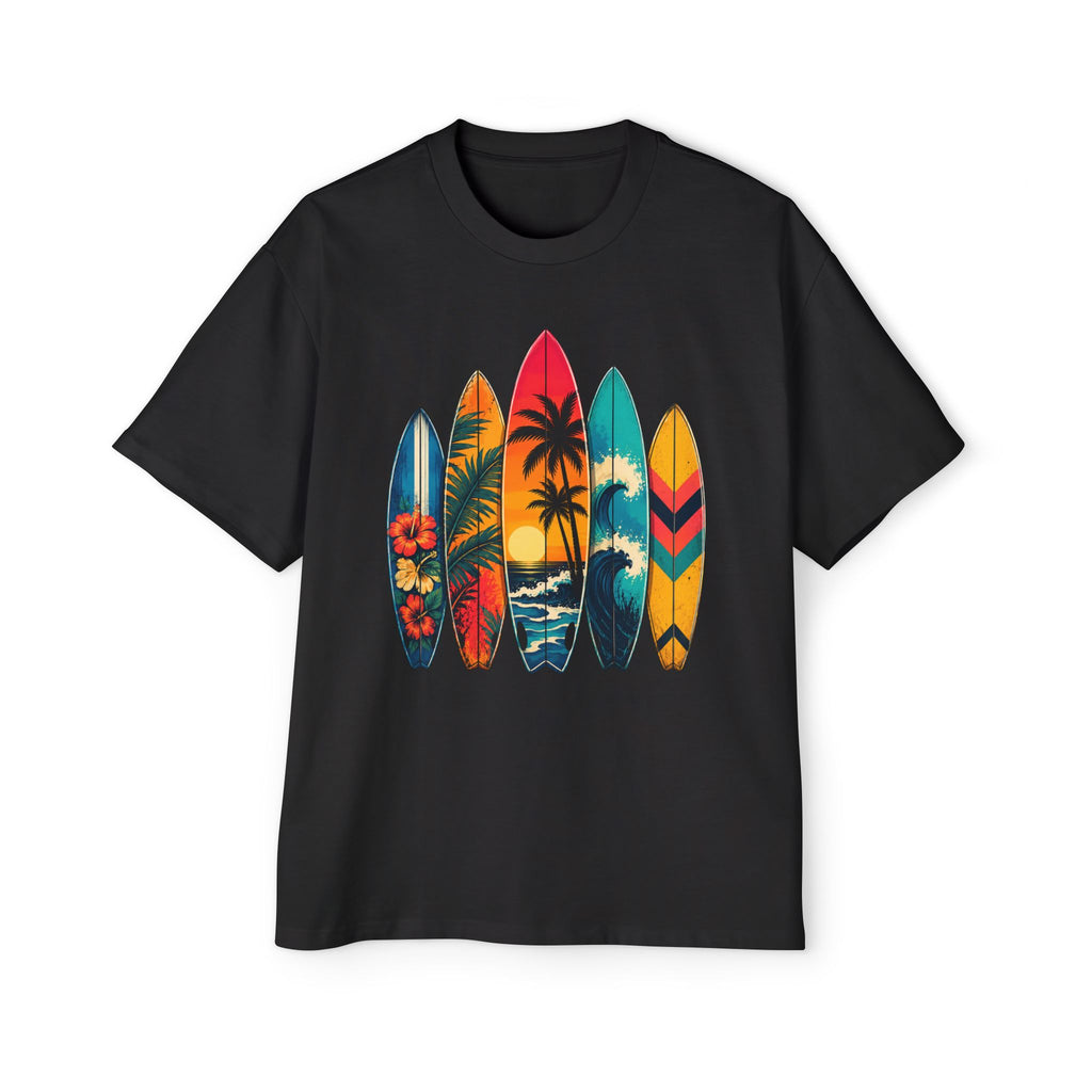 Surfboard Graphic Tee — Vintage Tropical Beach Shirt for Men