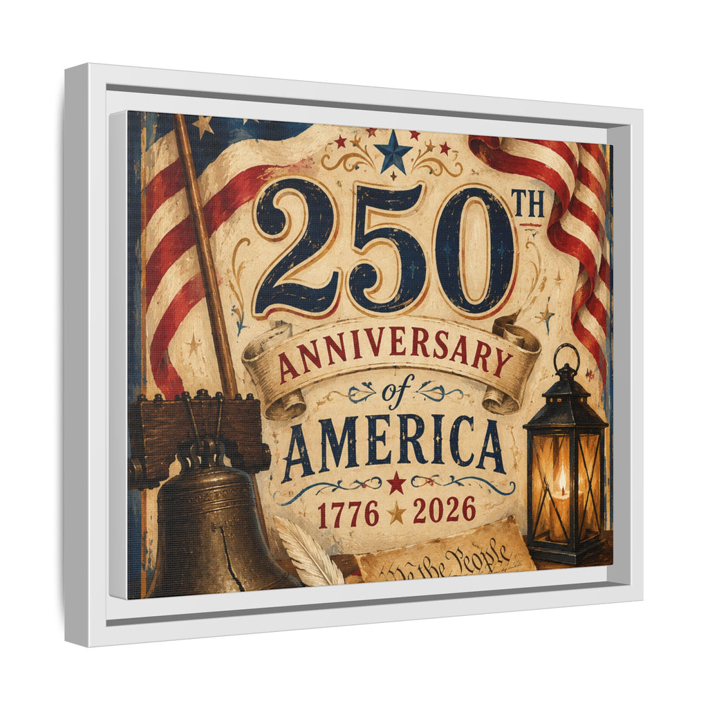 250th Anniversary of America Framed Canvas Print — Patriotic 1776–2026 Wall Art