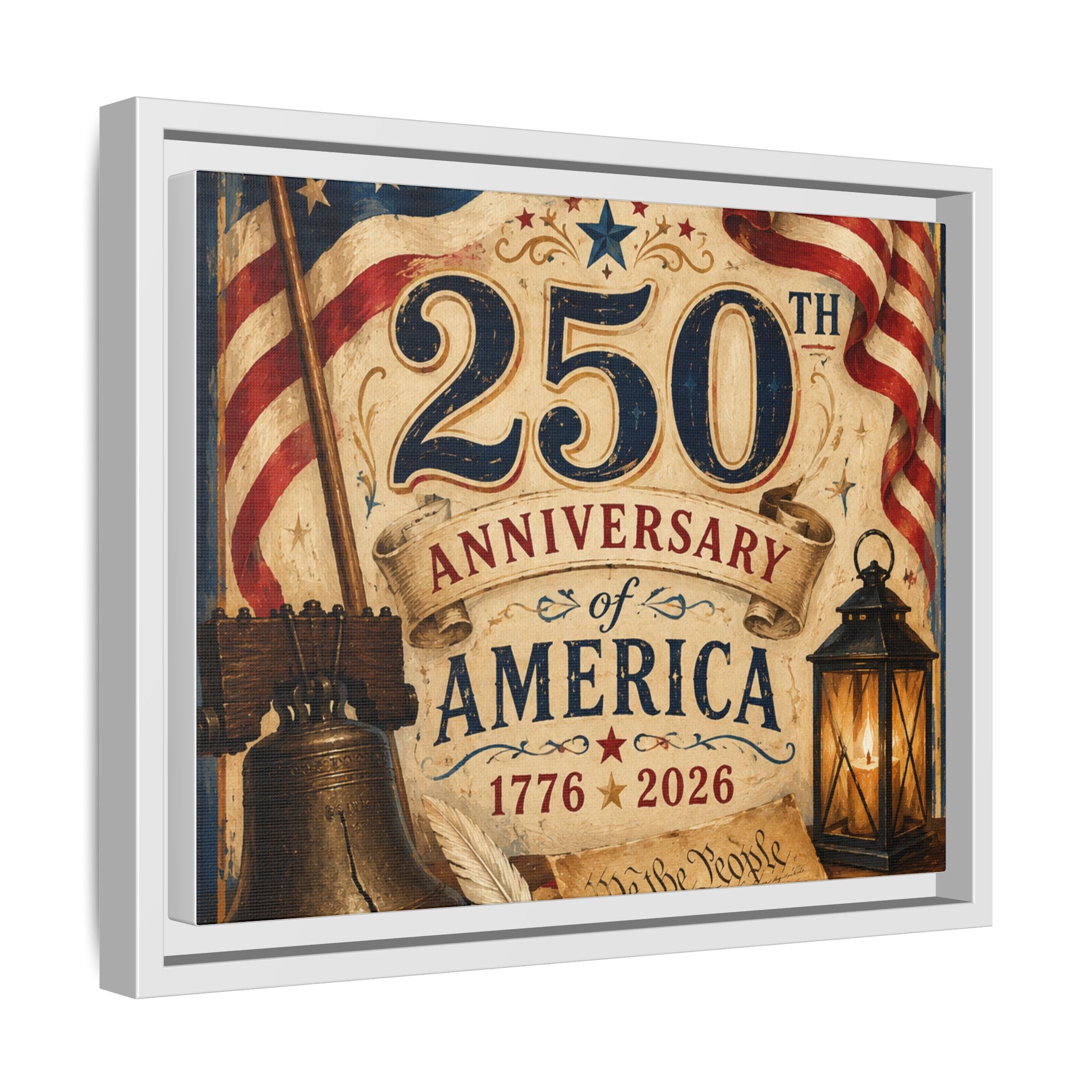 250th Anniversary of America Framed Canvas Print — Patriotic 1776–2026 Wall Art