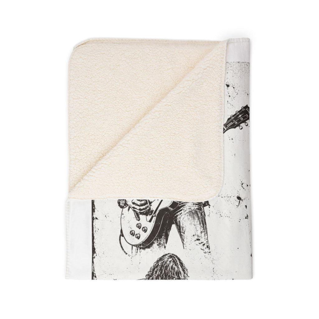 Rock Guitarist Sketch Fleece Sherpa Blanket – Vintage Musician Print Cozy Throw