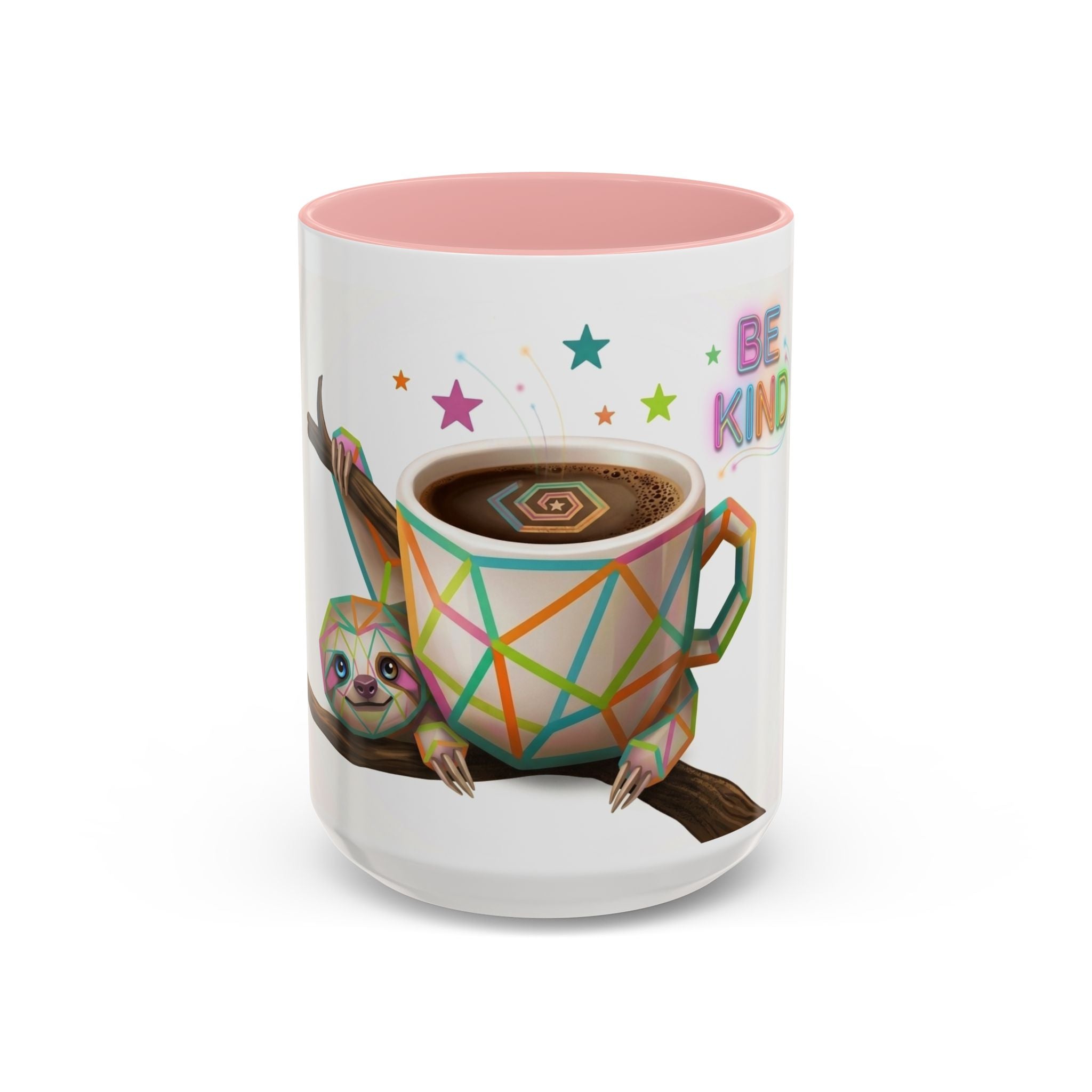 Be Kind Sloth Coffee Mug — Colorful Accent Ceramic Cup (11/15oz)