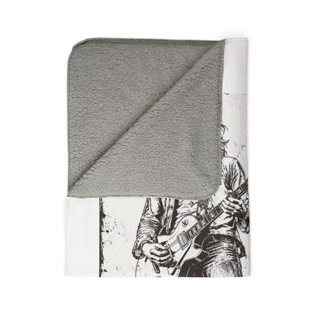 Rock Guitarist Sketch Fleece Sherpa Blanket – Vintage Musician Print Cozy Throw