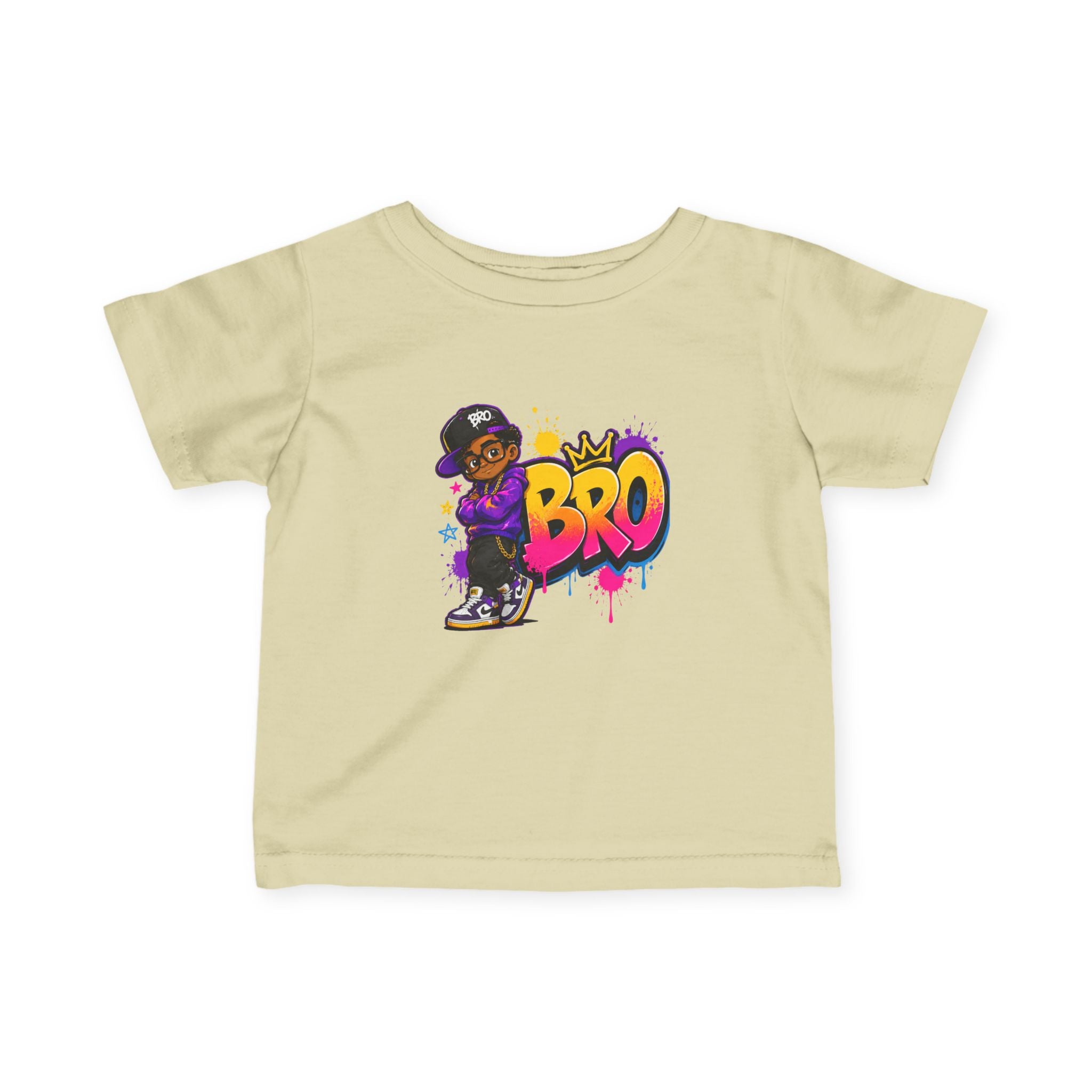 Infant Tee - Colorful 'Bro' Graffiti Graphic with Custom Name Back (Kids Baby Shirt)