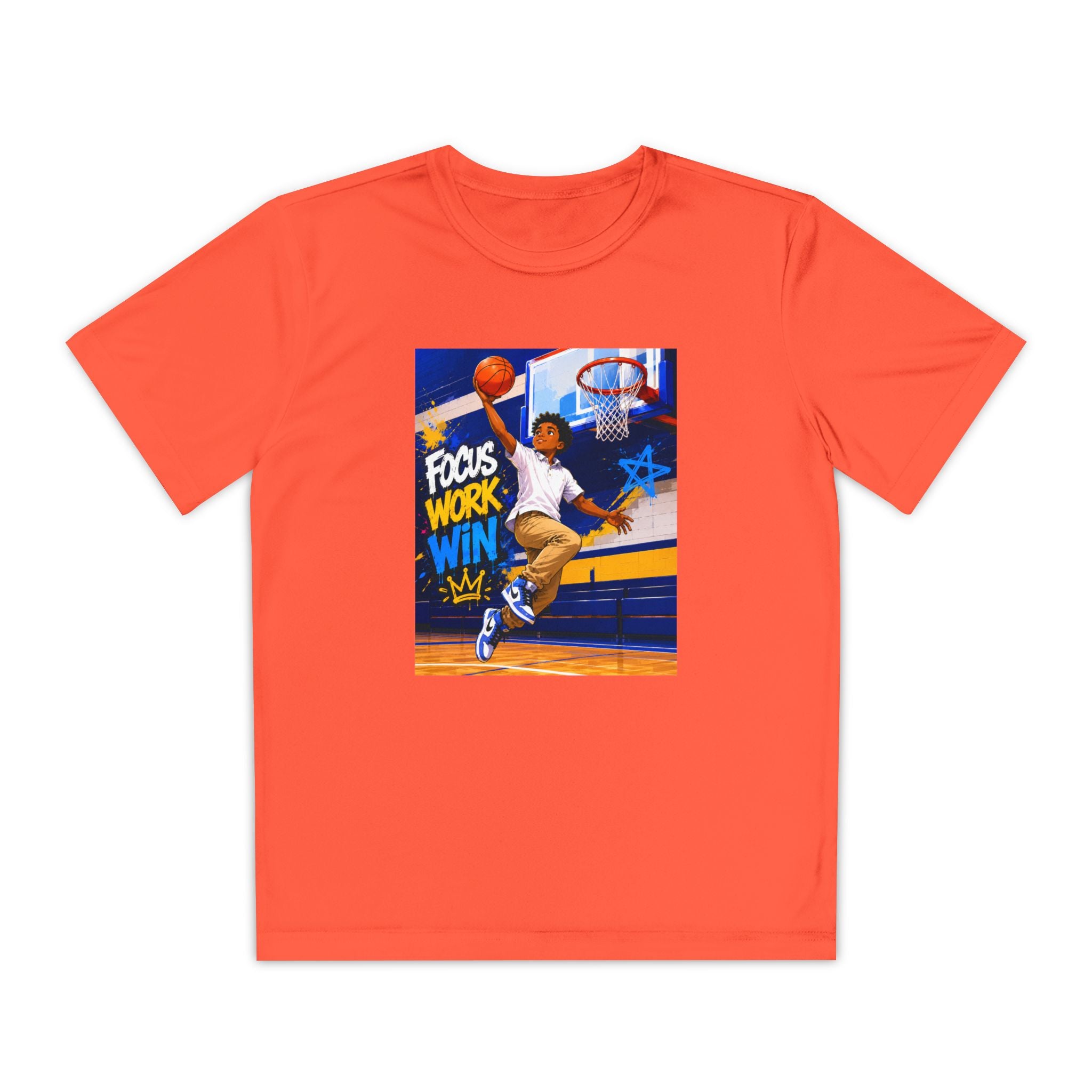 Youth Basketball Tee, Back to School — "Focus Work Win" Personalized Name Jersey