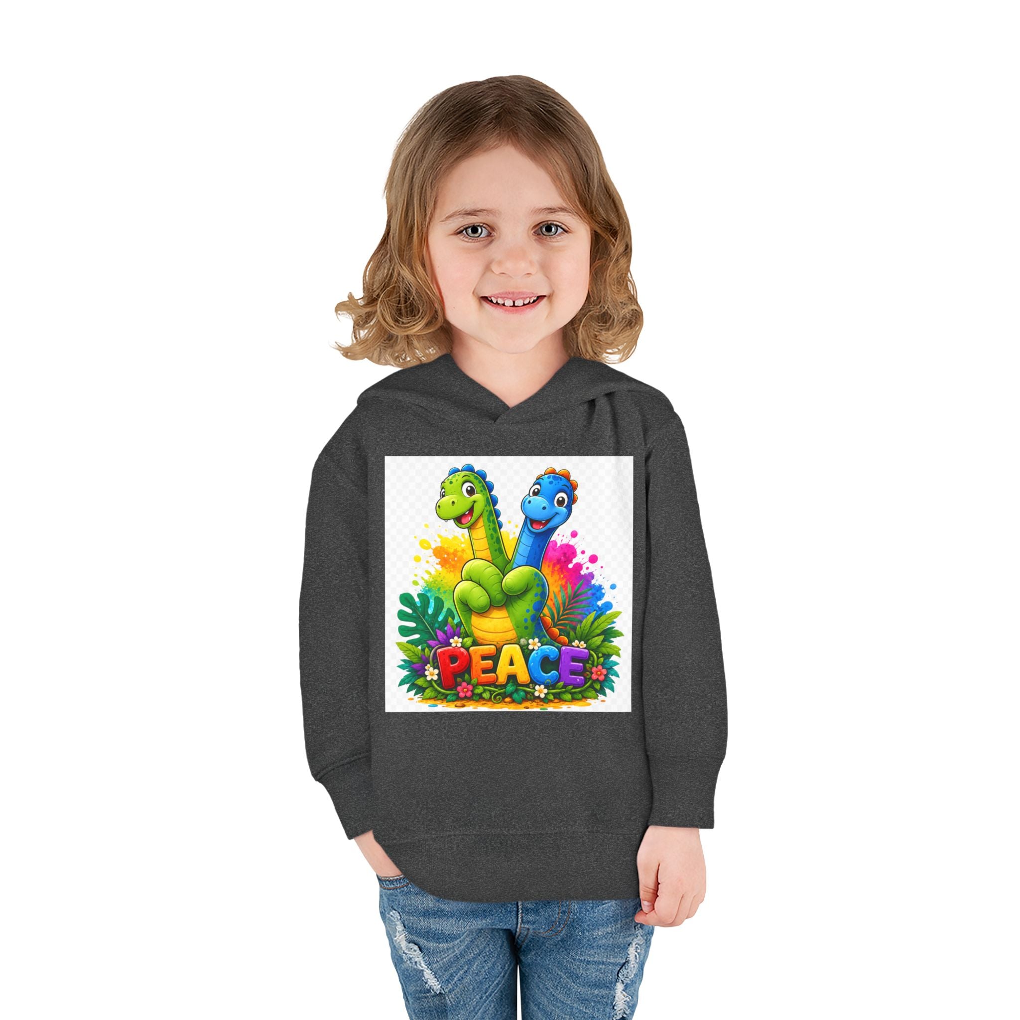 Toddler Hoodie — Colorful Peace Dinosaurs Graphic Pullover