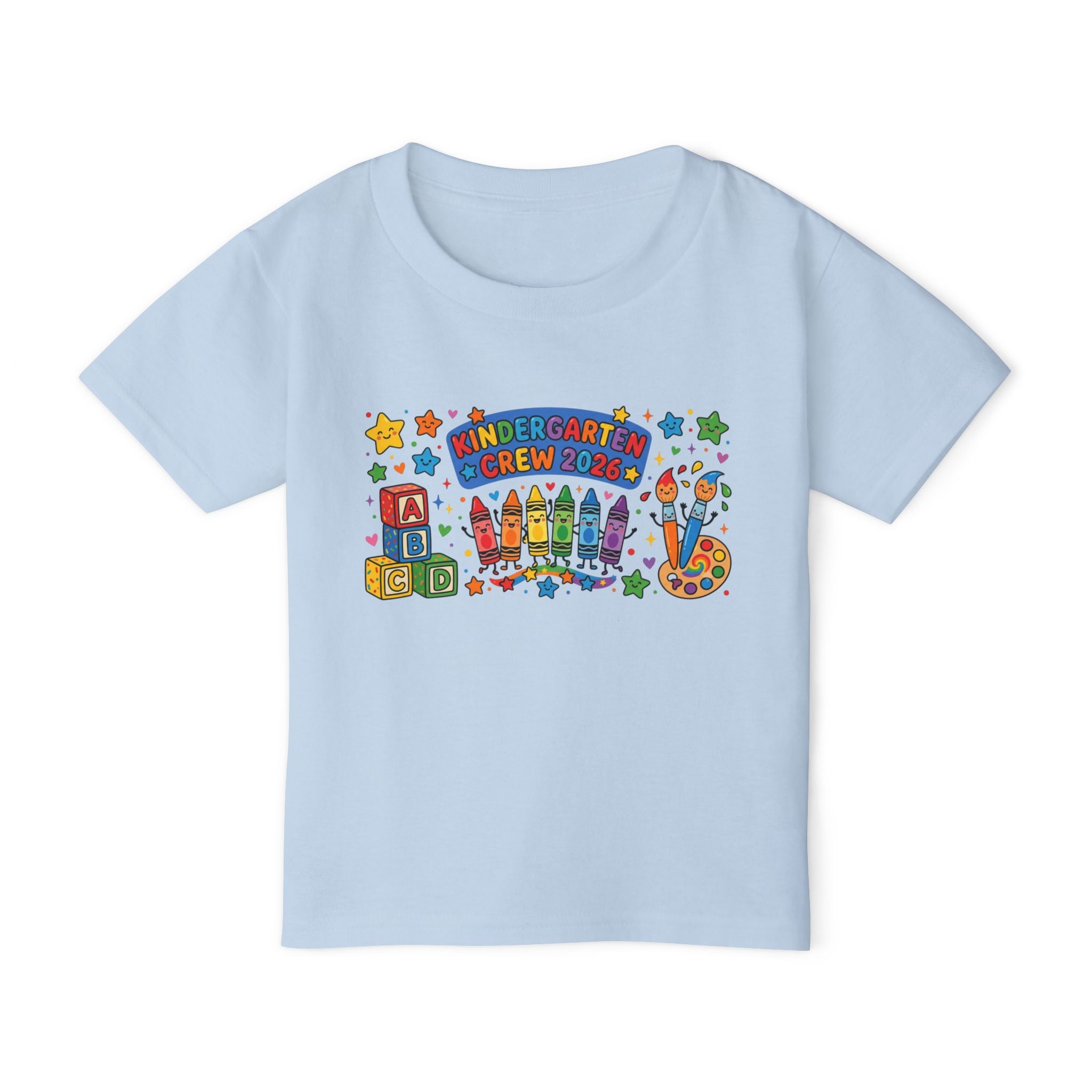 Toddler T-Shirt — "Kindergarten Crew 2026" Colorful Crayons & Blocks Back-to-School Tee