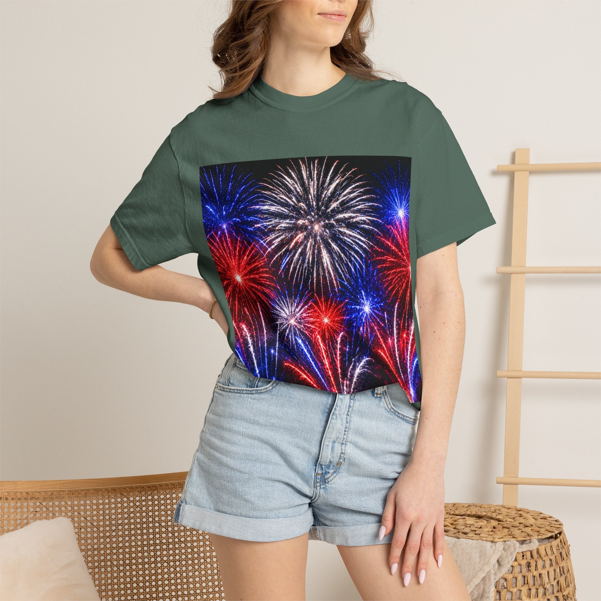 Fireworks Celebration T-Shirt — Red, White & Blue Festival Graphic