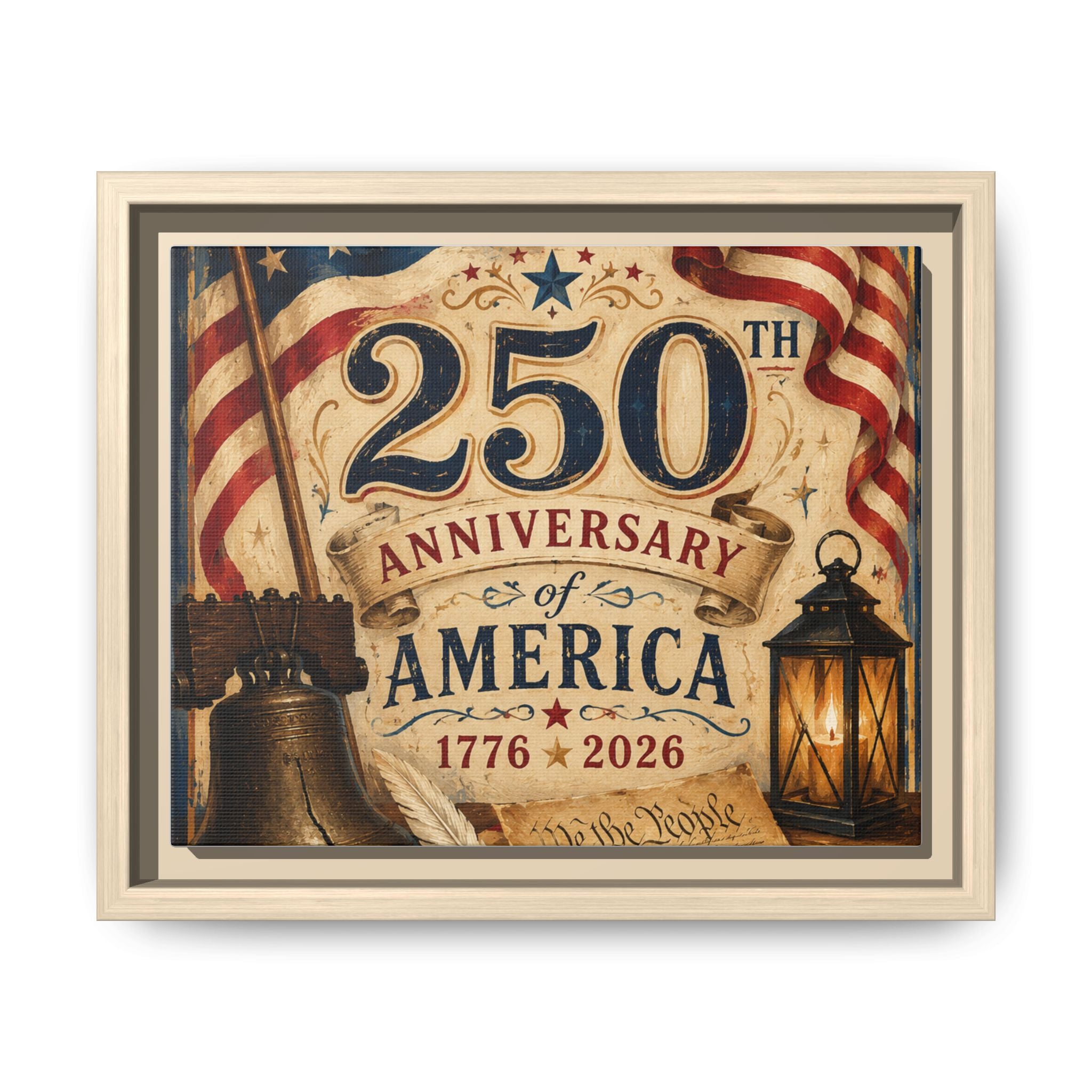 250th Anniversary of America Framed Canvas Print — Patriotic 1776–2026 Wall Art