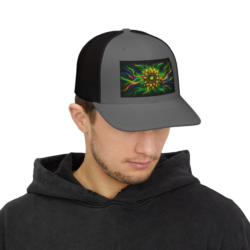 Psychedelic Sunflower Trucker Hat — Vibrant Floral Mandala Snapback