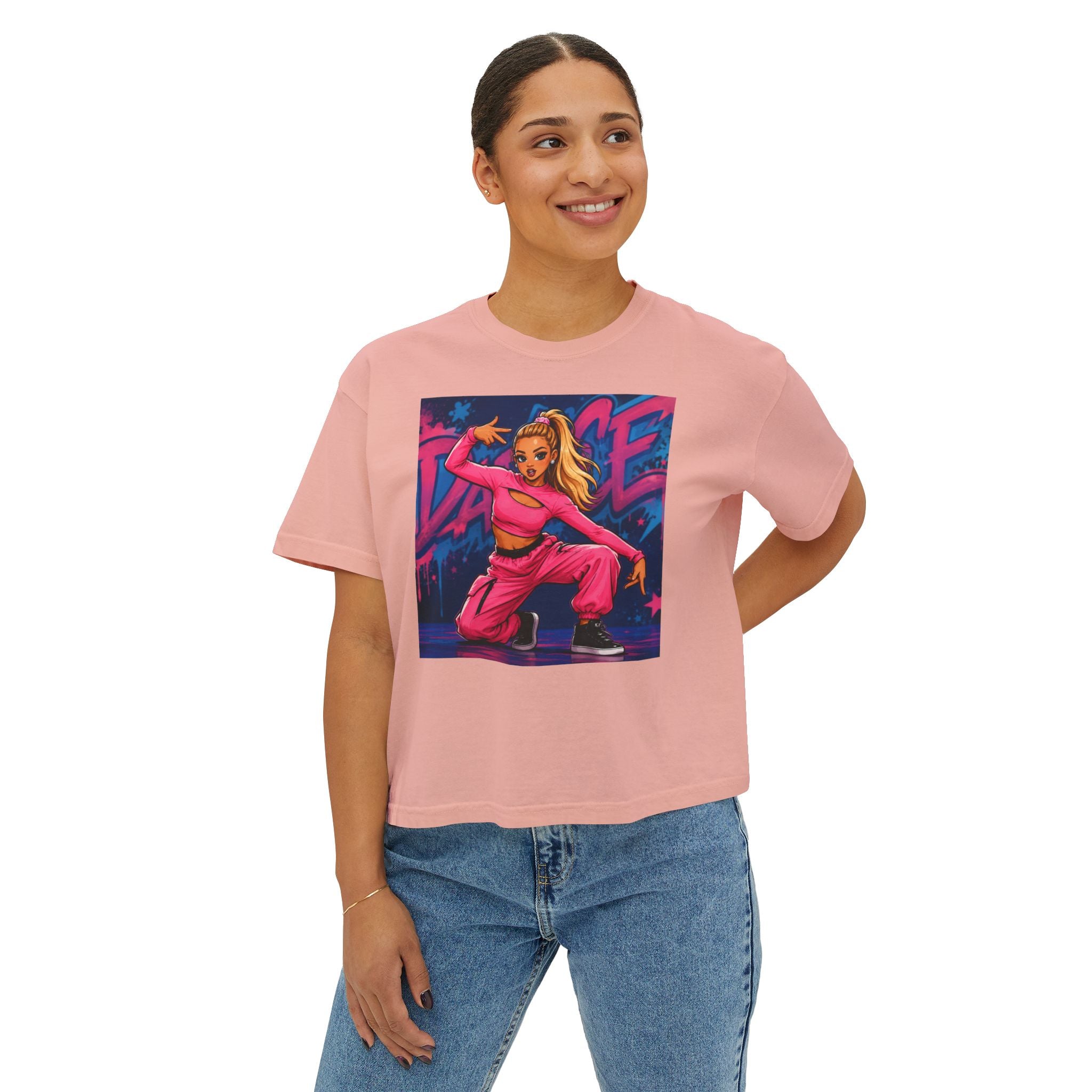 Women’s Boxy Tee — Pink Street Dance Graphic "Dance"