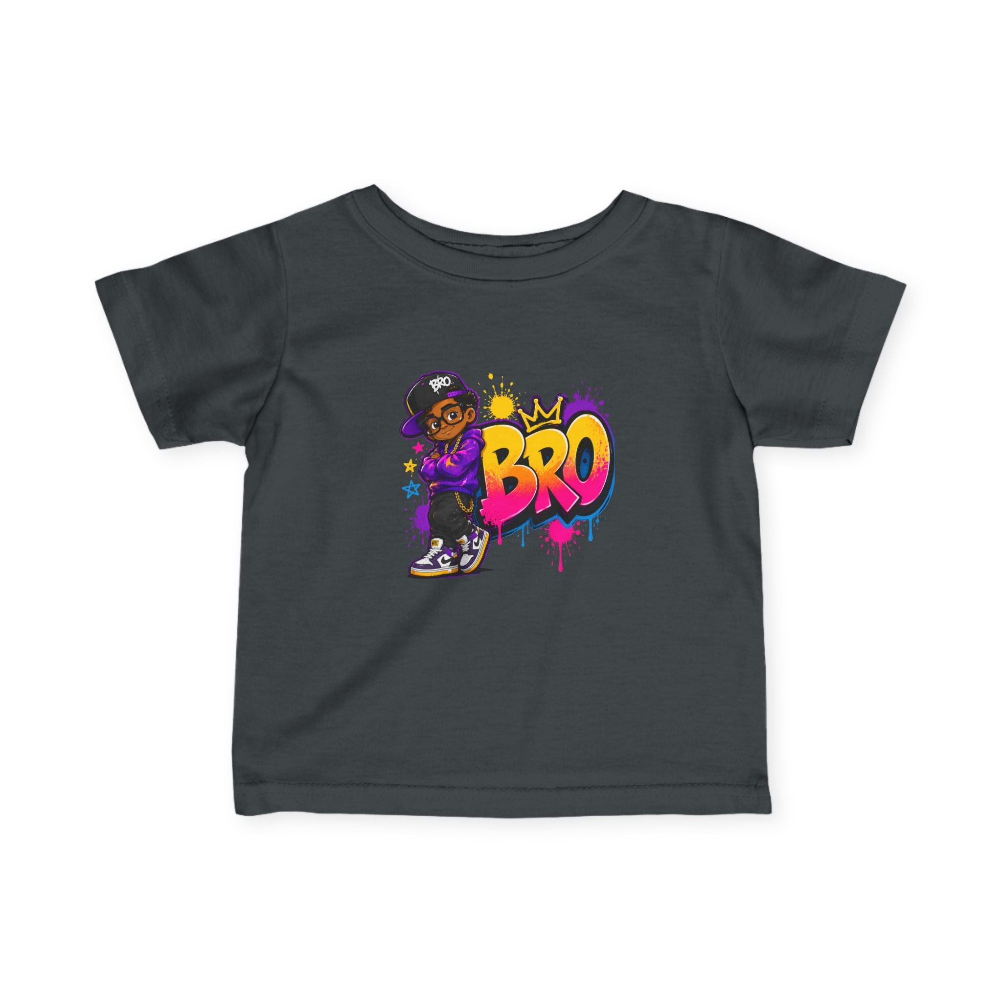 Infant Tee - Colorful 'Bro' Graffiti Graphic with Custom Name Back (Kids Baby Shirt)