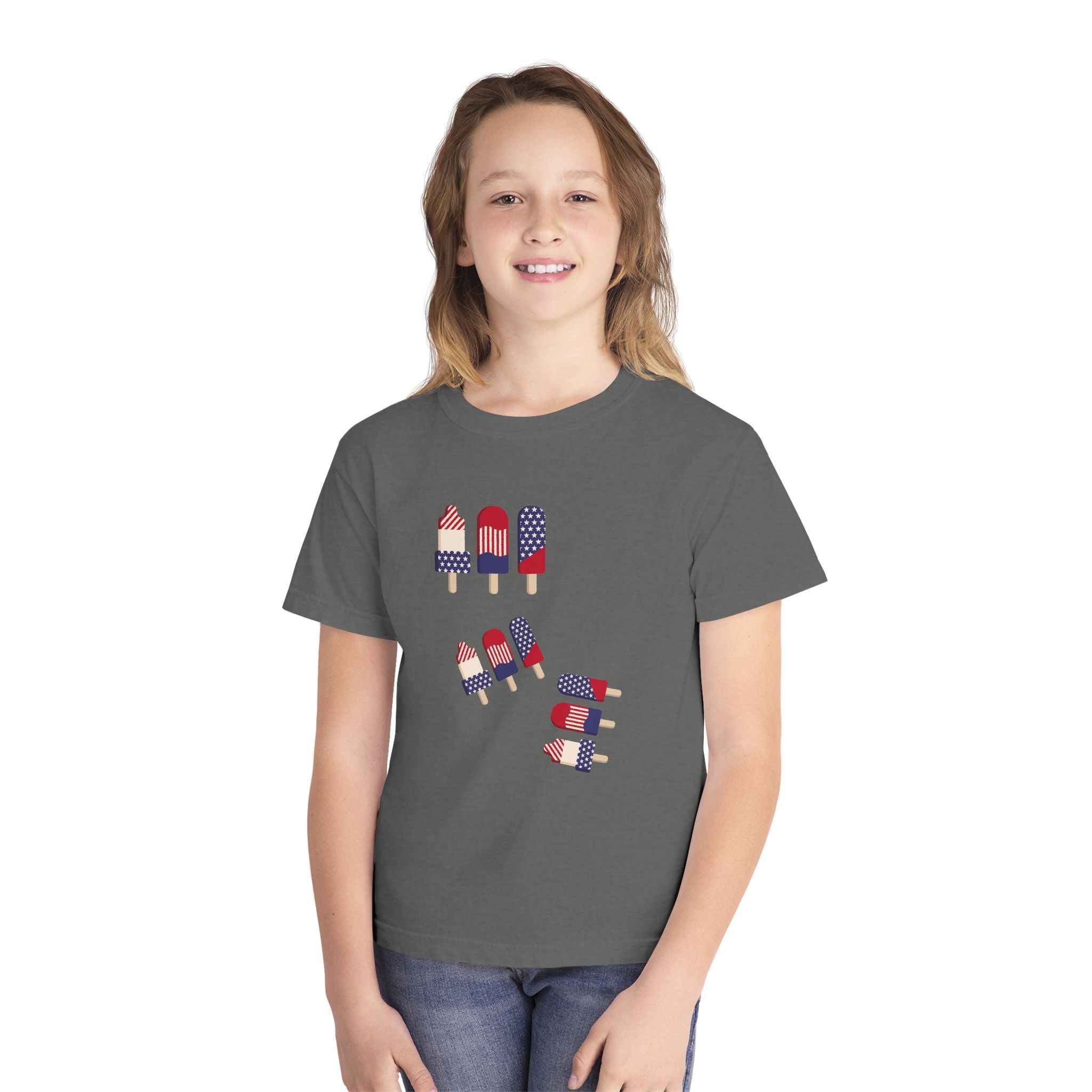 Youth Ice Pop Tee — Patriotic American Flag Popsicle Kids T‑Shirt (Custom Name Option)