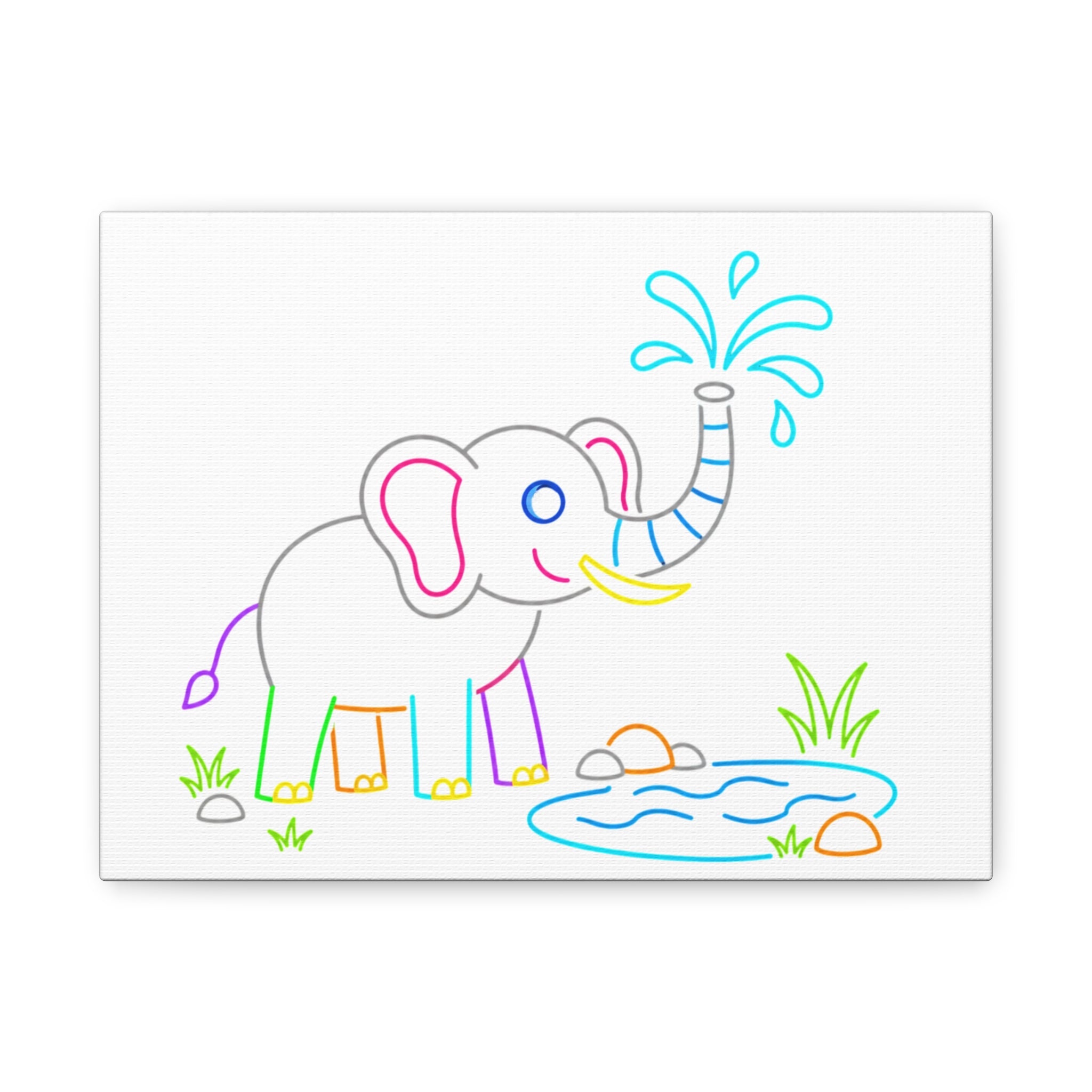 Cute Neon Elephant Canvas Print — Kids Nursery Wall Art