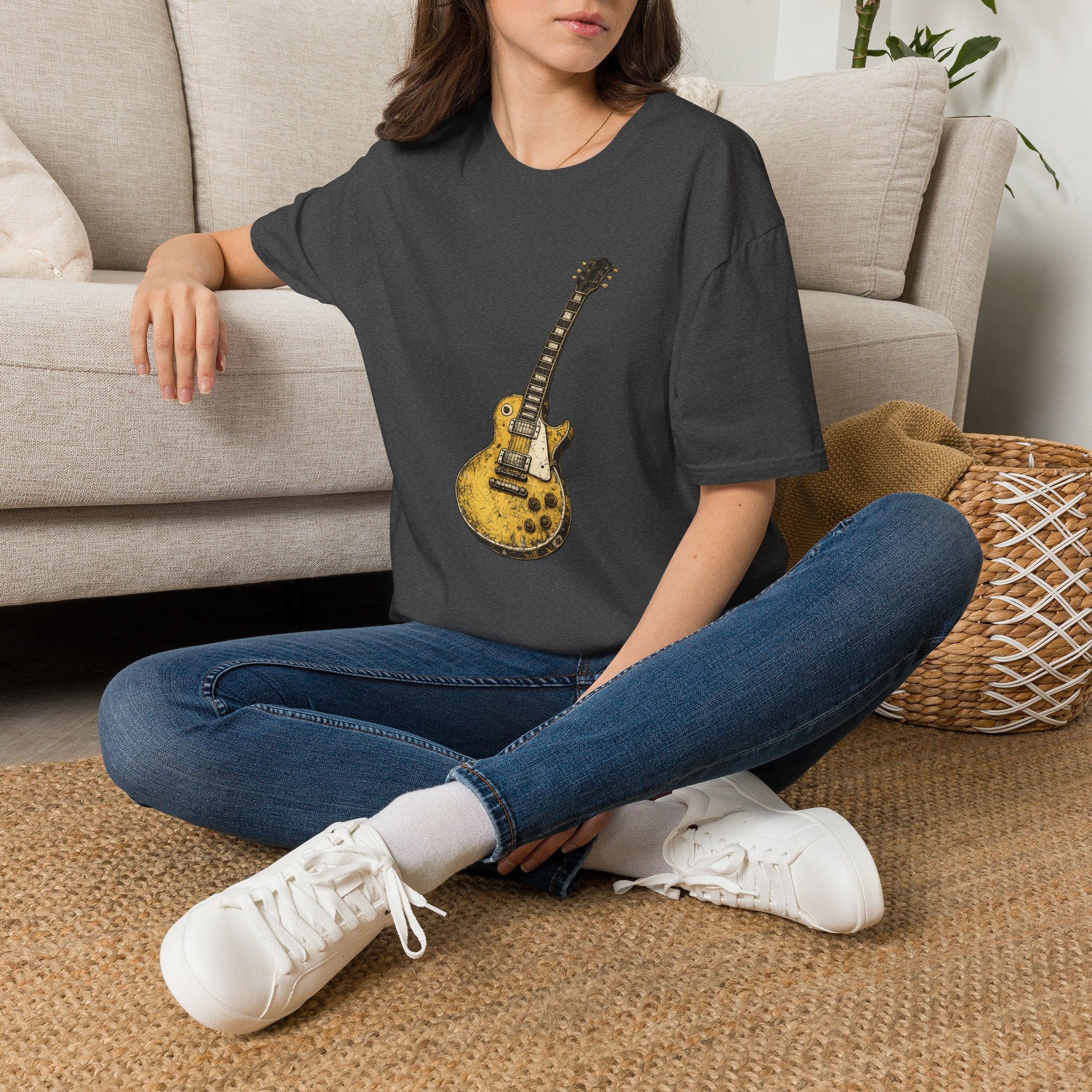 Guitar Illustration T-Shirt — Vintage Les Paul Graphic Tee for Music Lovers