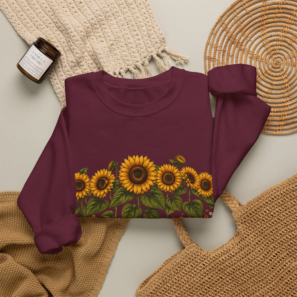 Sunflower Field Crewneck Sweatshirt — Vintage Botanical Floral Pullover