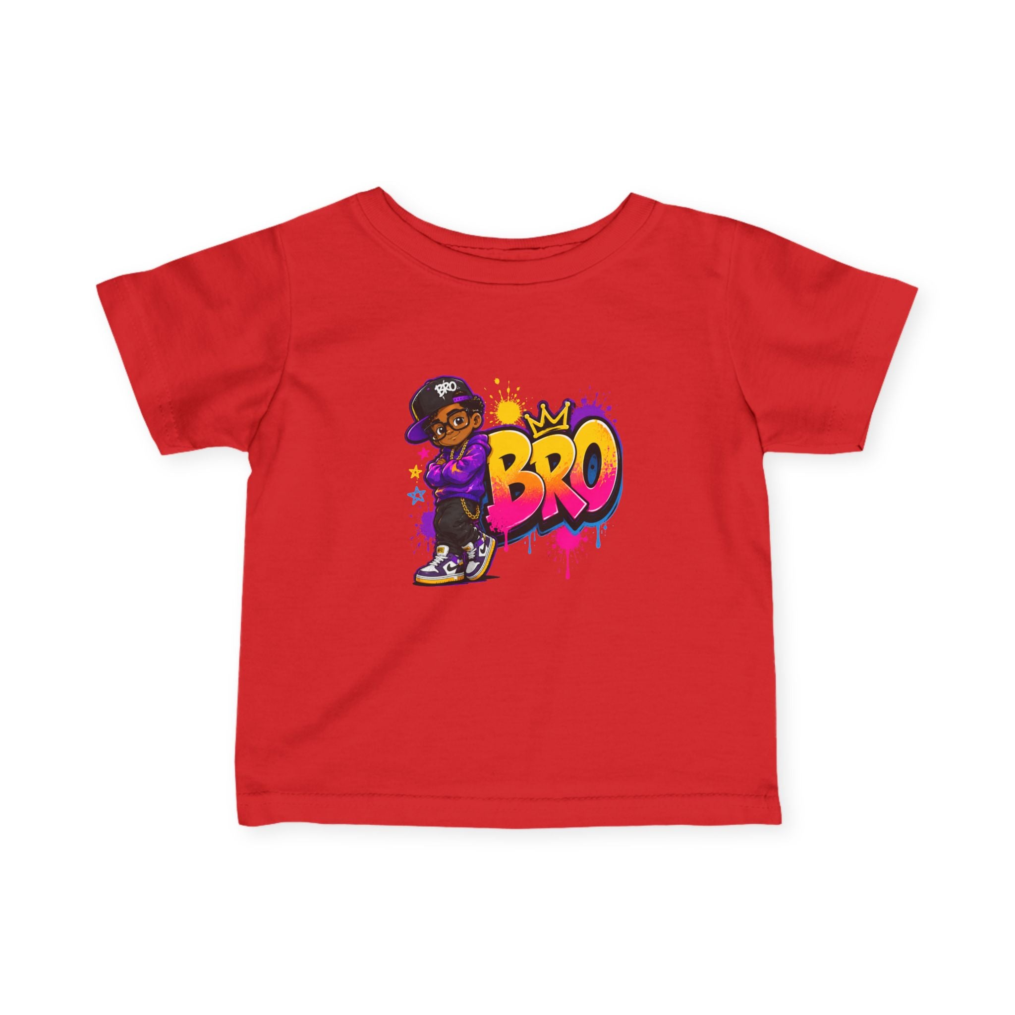 Infant Tee - Colorful 'Bro' Graffiti Graphic with Custom Name Back (Kids Baby Shirt)