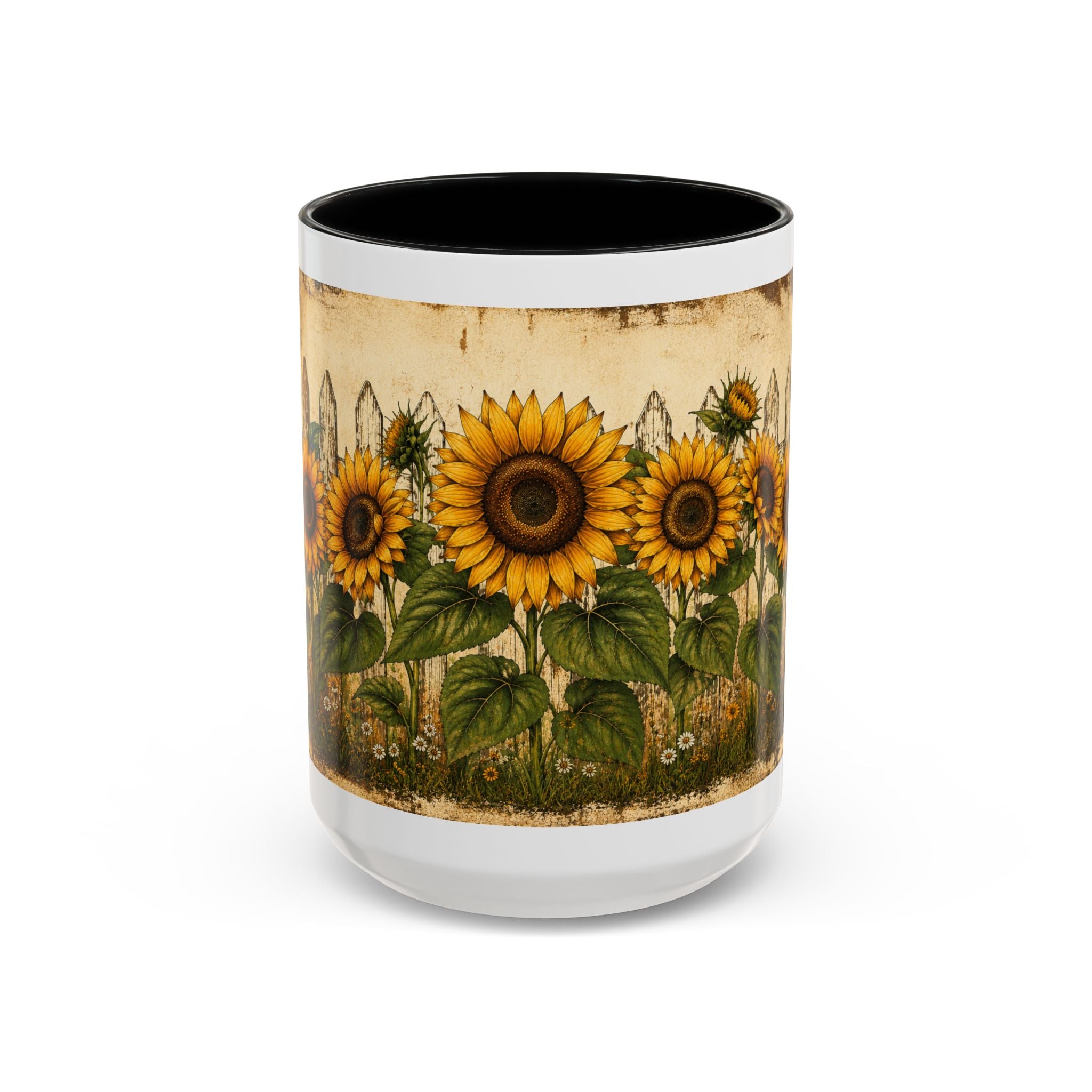 Sunflower Garden Coffee Mug — Vintage Farmhouse Floral Accent Mug