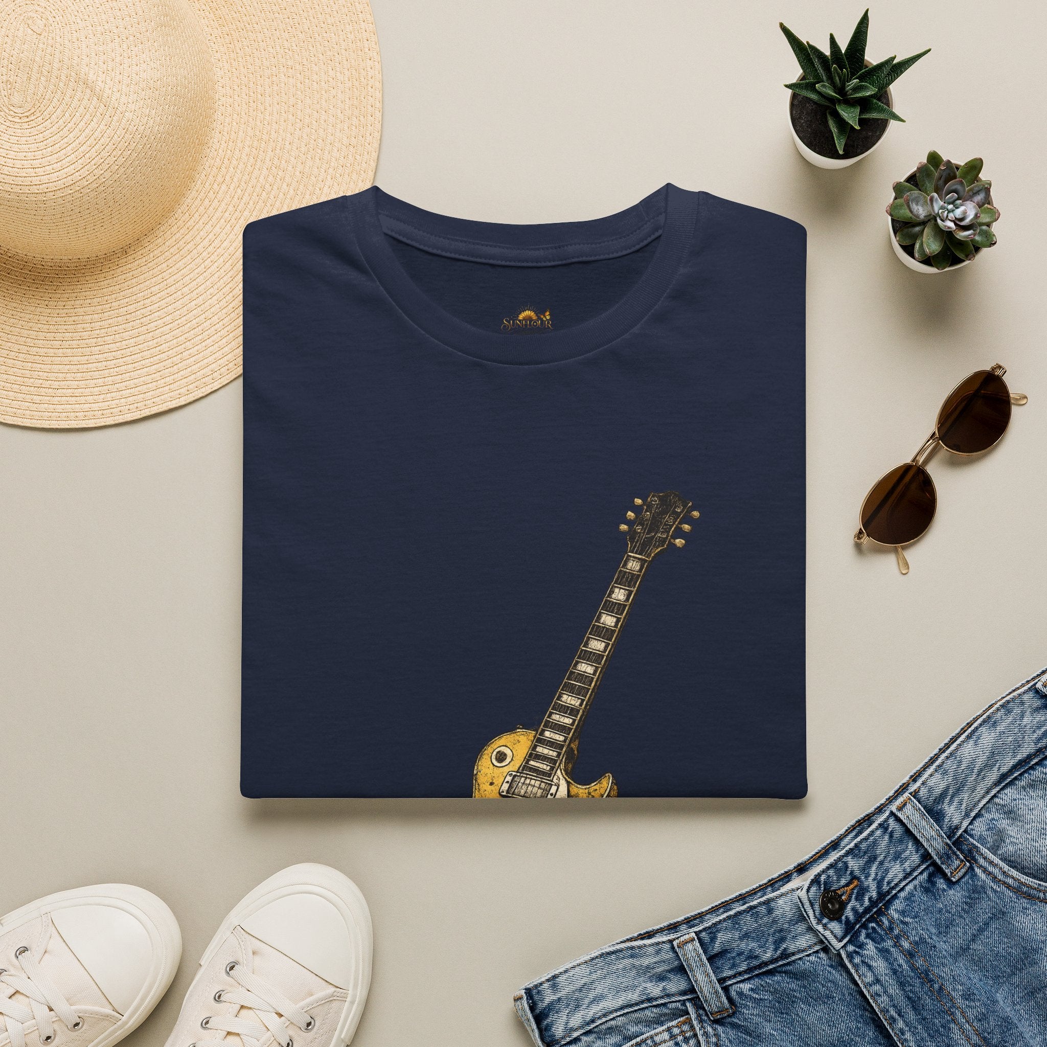 Guitar Illustration T-Shirt — Vintage Les Paul Graphic Tee for Music Lovers