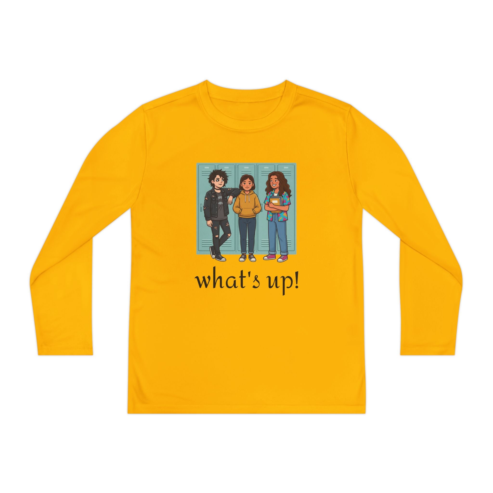 Youth Long Sleeve Tee — "what's up!" Illustrated Friends Graphic