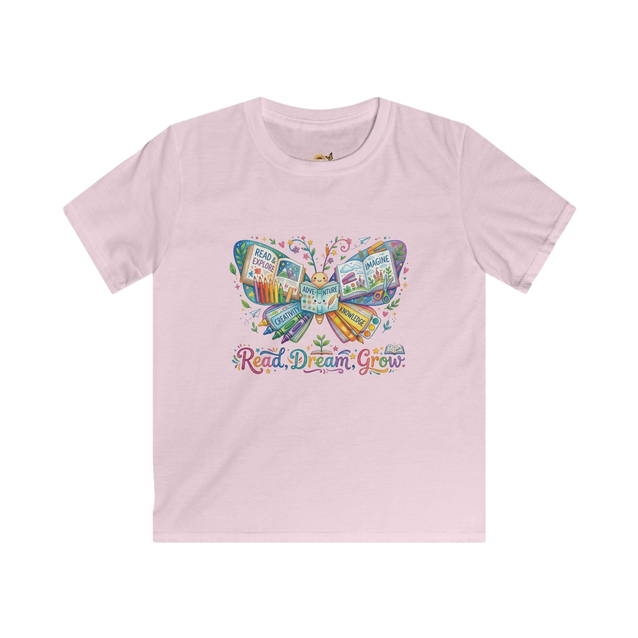 Kids Tee — "Read, Dream, Grow" Butterfly Reading Shirt