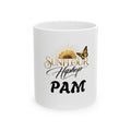 Sunflower & Butterfly Personalized Mug — 'Sunflour Hiphop PAM' Ceramic Coffee Cup (11oz/15oz)