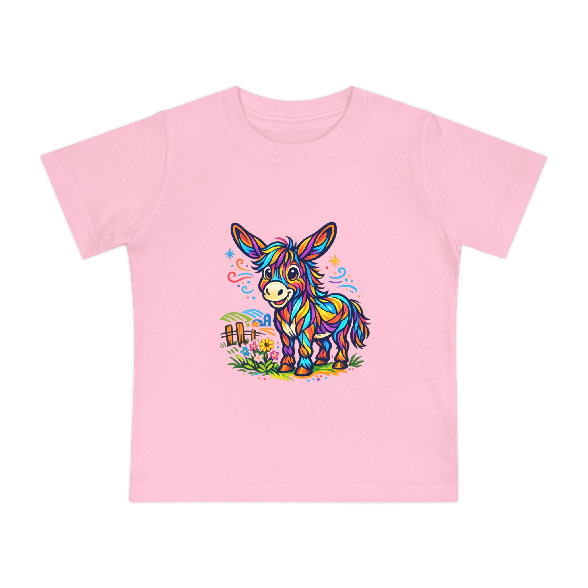 Baby T-Shirt — Colorful Rainbow Donkey Cute Farm Animal Tee for Infants