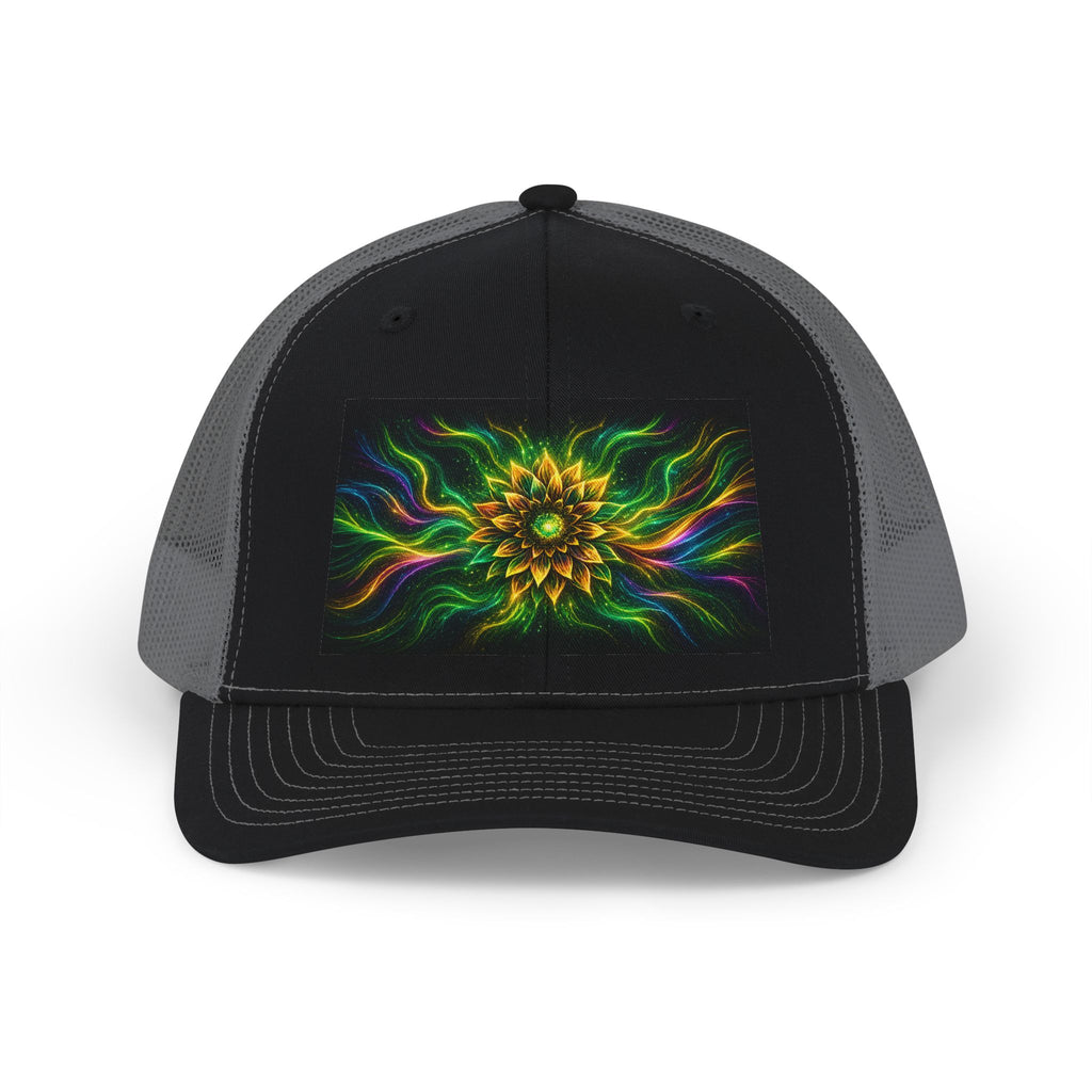 Psychedelic Sunflower Trucker Hat — Vibrant Floral Mandala Snapback