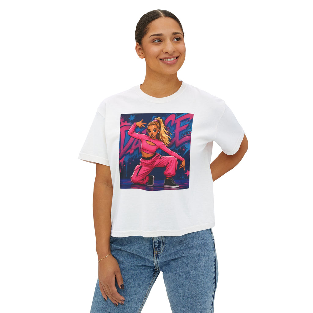 Women’s Boxy Tee — Pink Street Dance Graphic "Dance"