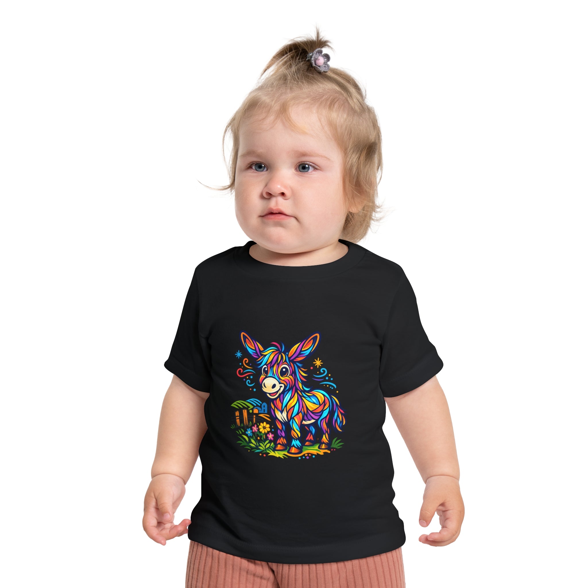 Baby T-Shirt — Colorful Rainbow Donkey Cute Farm Animal Tee for Infants
