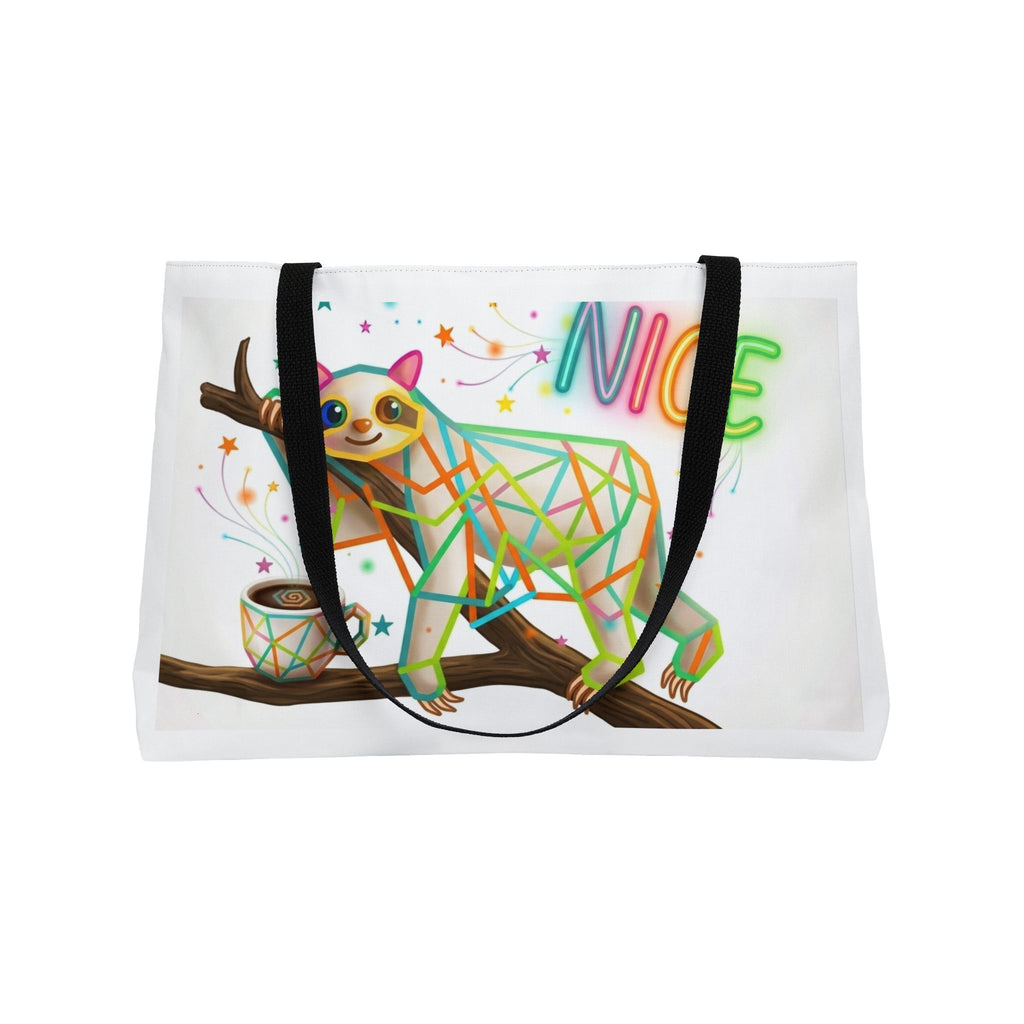 Weekender Tote Bag — Colorful Geometric Sloth "Nice / Be Kind" Travel Tote
