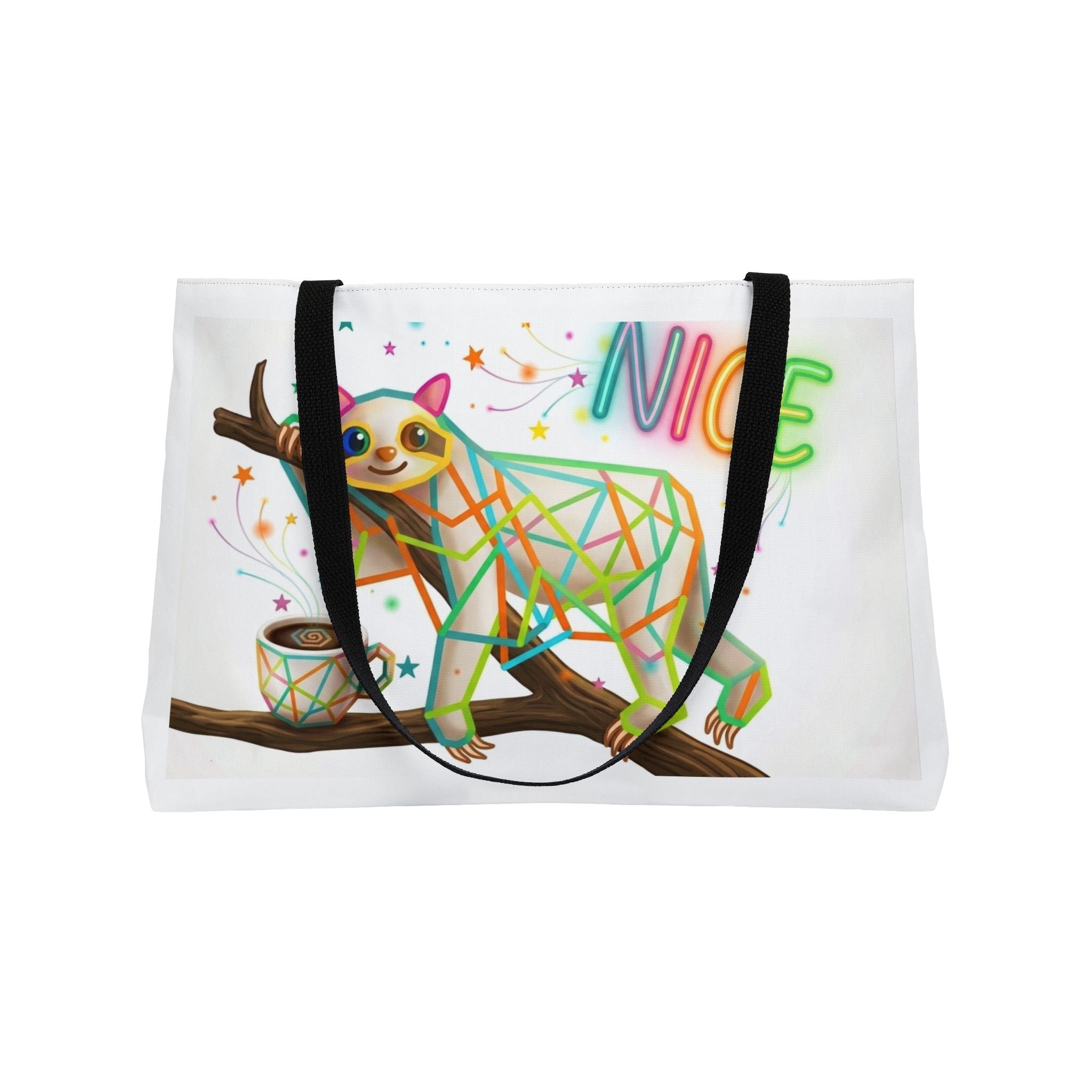 Weekender Tote Bag — Colorful Geometric Sloth "Nice / Be Kind" Travel Tote