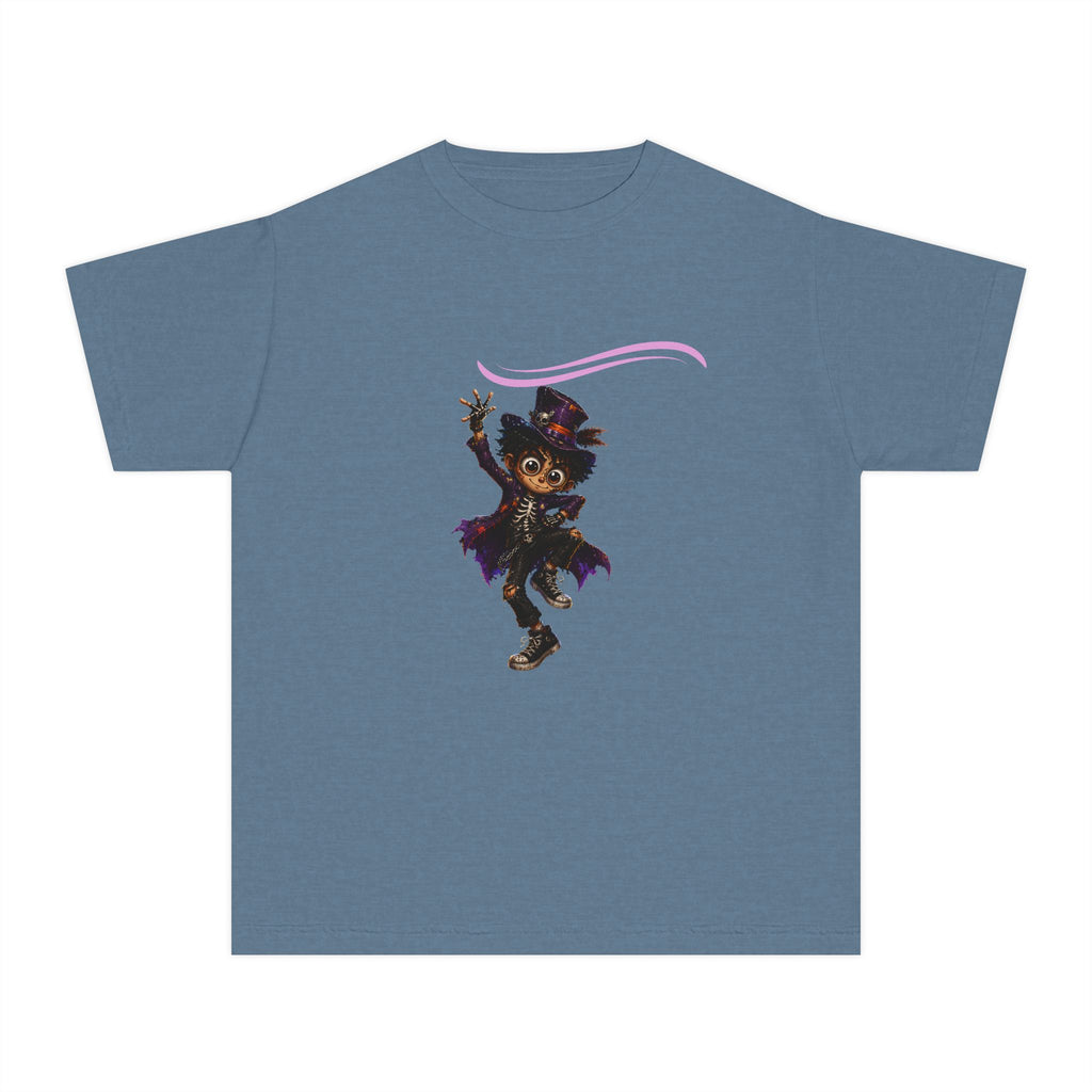 Kids Halloween Cat Witch T‑Shirt — Cute Dancing Black Cat in Witch Costume